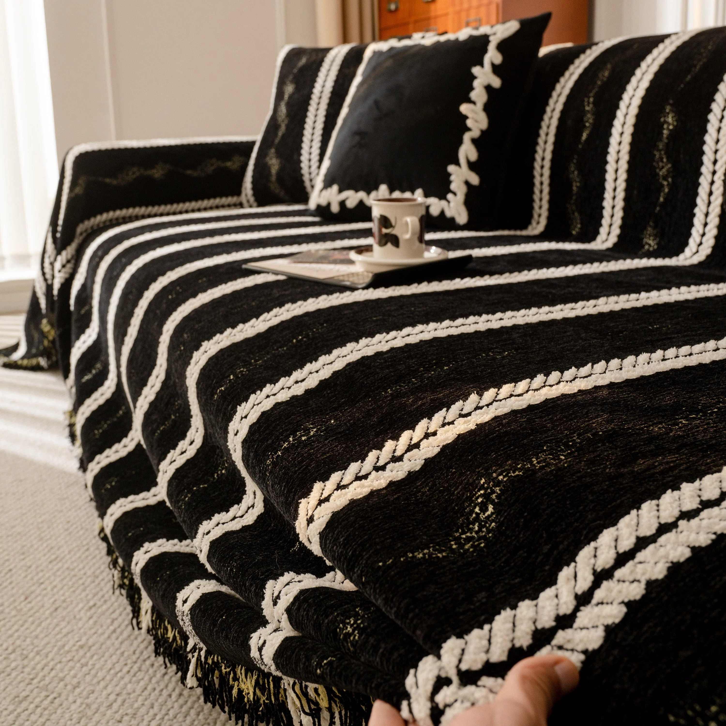 Boho Couch Throw Blanket with Textured Stripes, Sofa Cover for Living Room Decor - Image 65
