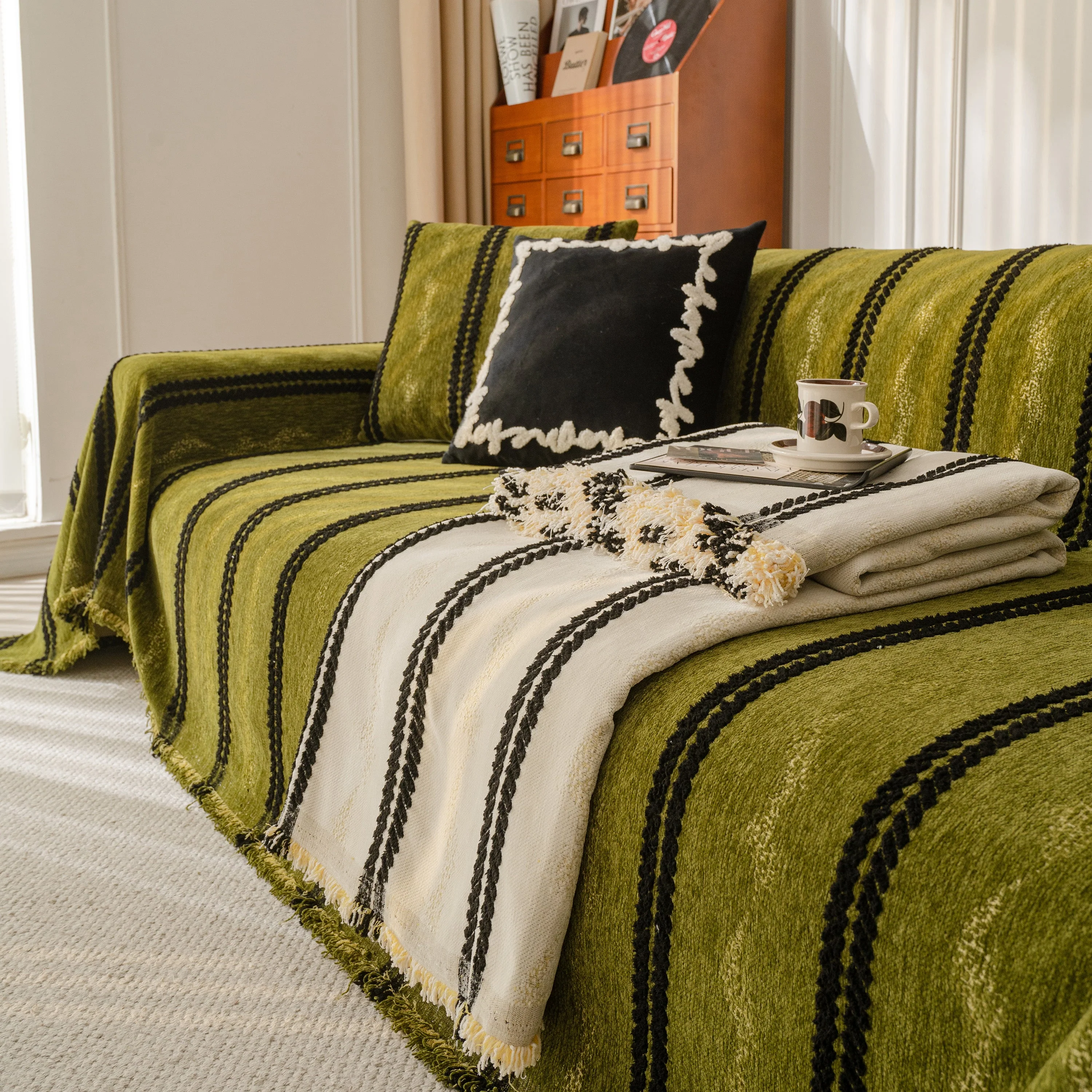 Boho Couch Throw Blanket with Textured Stripes, Sofa Cover for Living Room Decor - Image 7