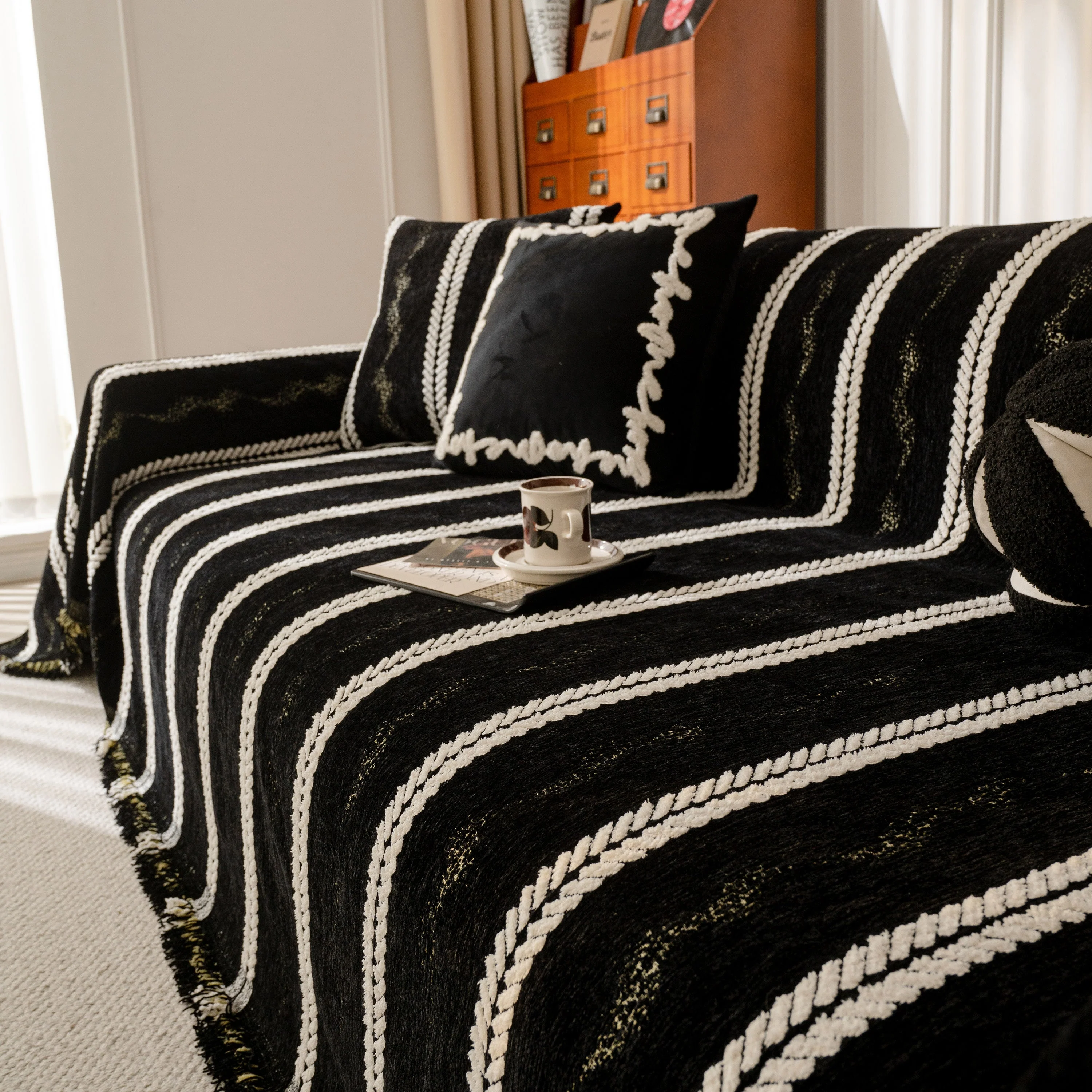 Boho Couch Throw Blanket with Textured Stripes, Sofa Cover for Living Room Decor - Image 77