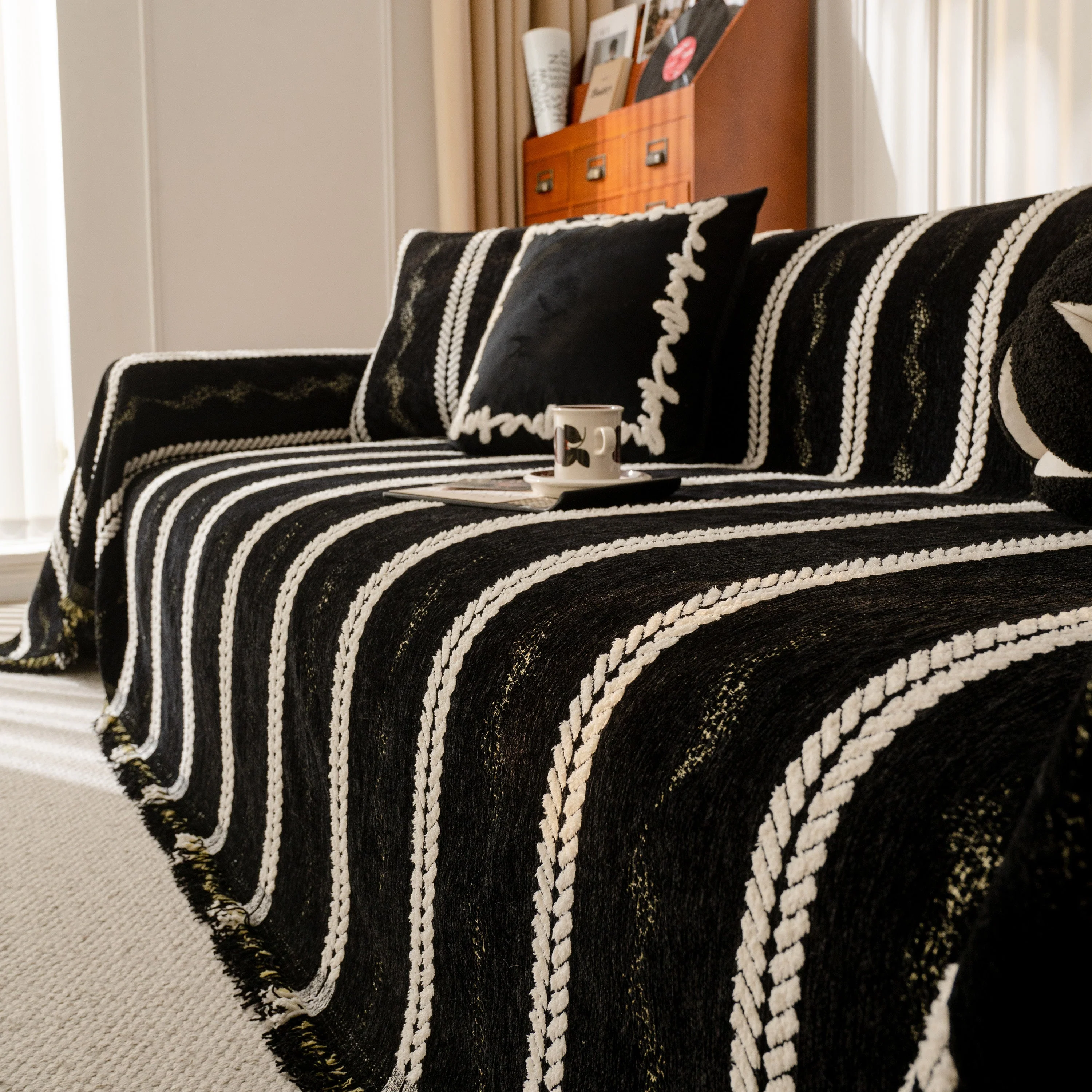 Boho Couch Throw Blanket with Textured Stripes, Sofa Cover for Living Room Decor - Image 78