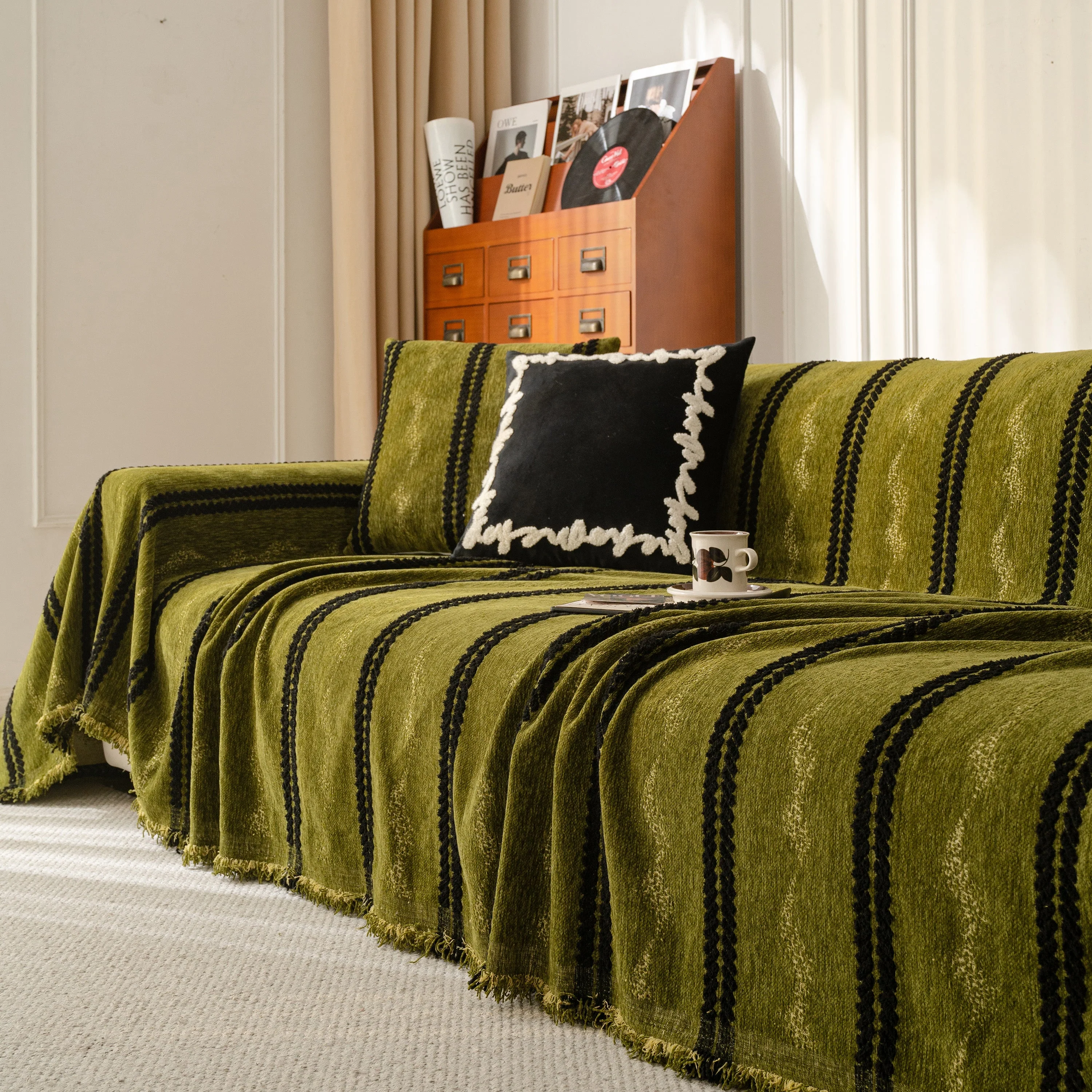 Boho Couch Throw Blanket with Textured Stripes, Sofa Cover for Living Room Decor - Image 8
