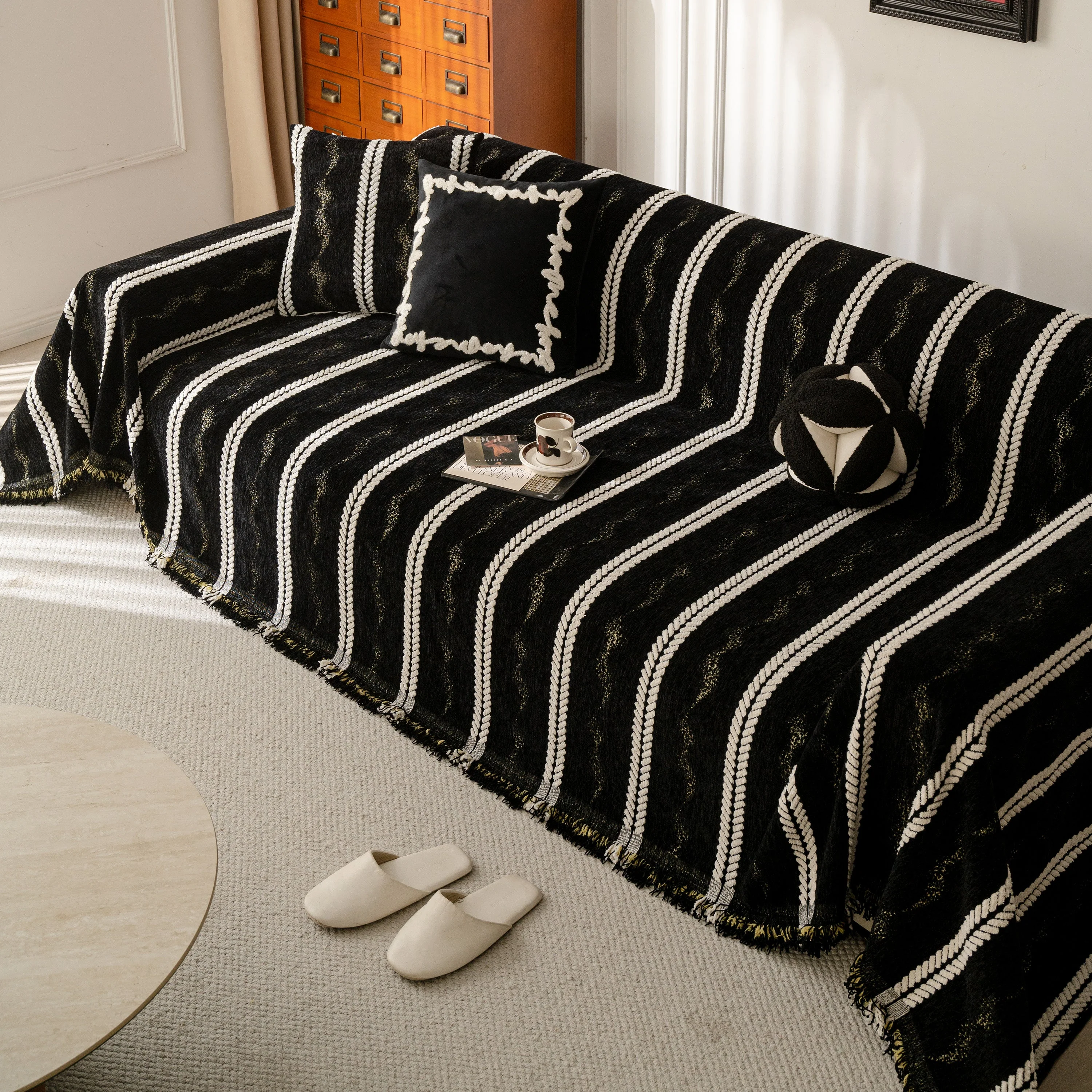 Boho Couch Throw Blanket with Textured Stripes, Sofa Cover for Living Room Decor - Image 80