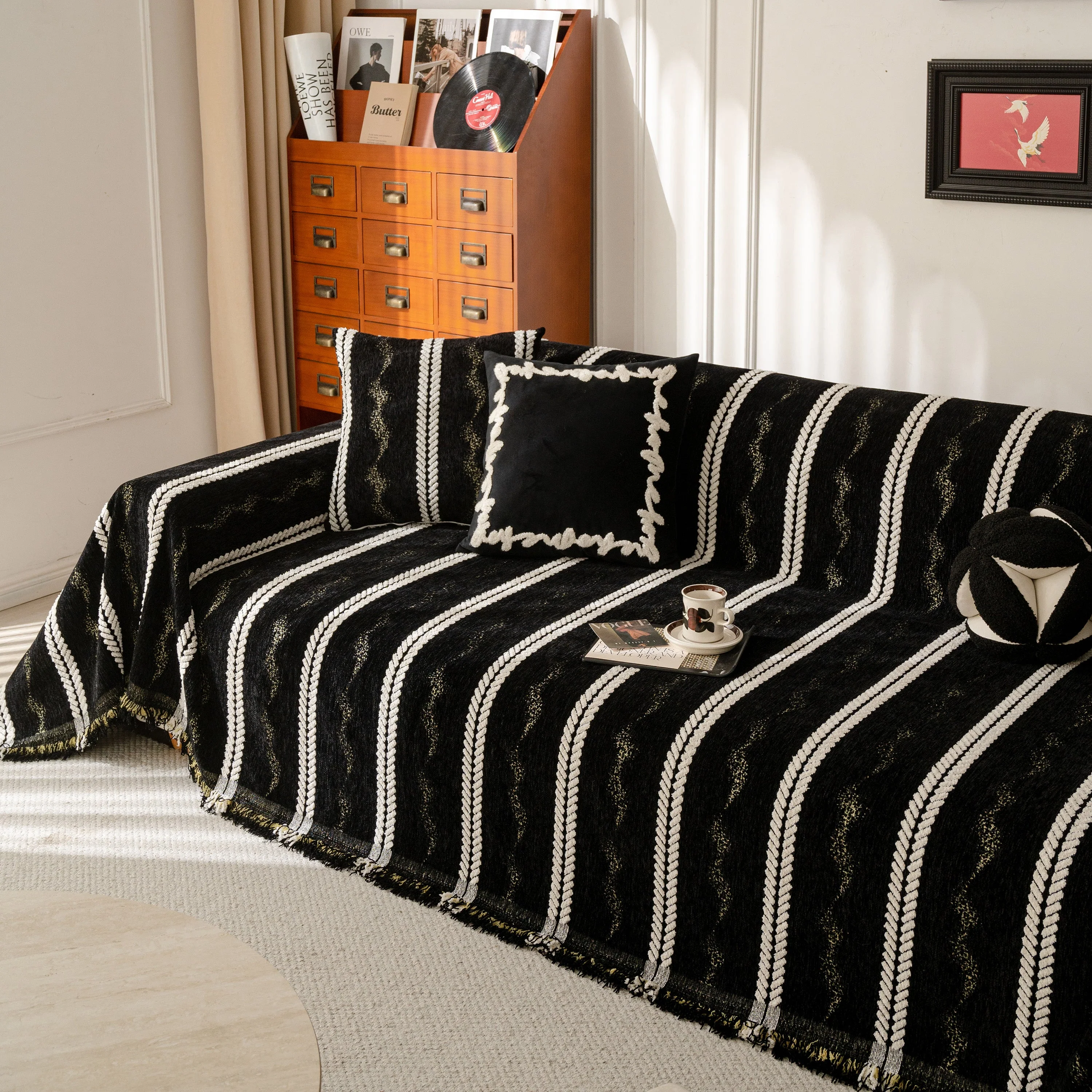Boho Couch Throw Blanket with Textured Stripes, Sofa Cover for Living Room Decor - Image 81
