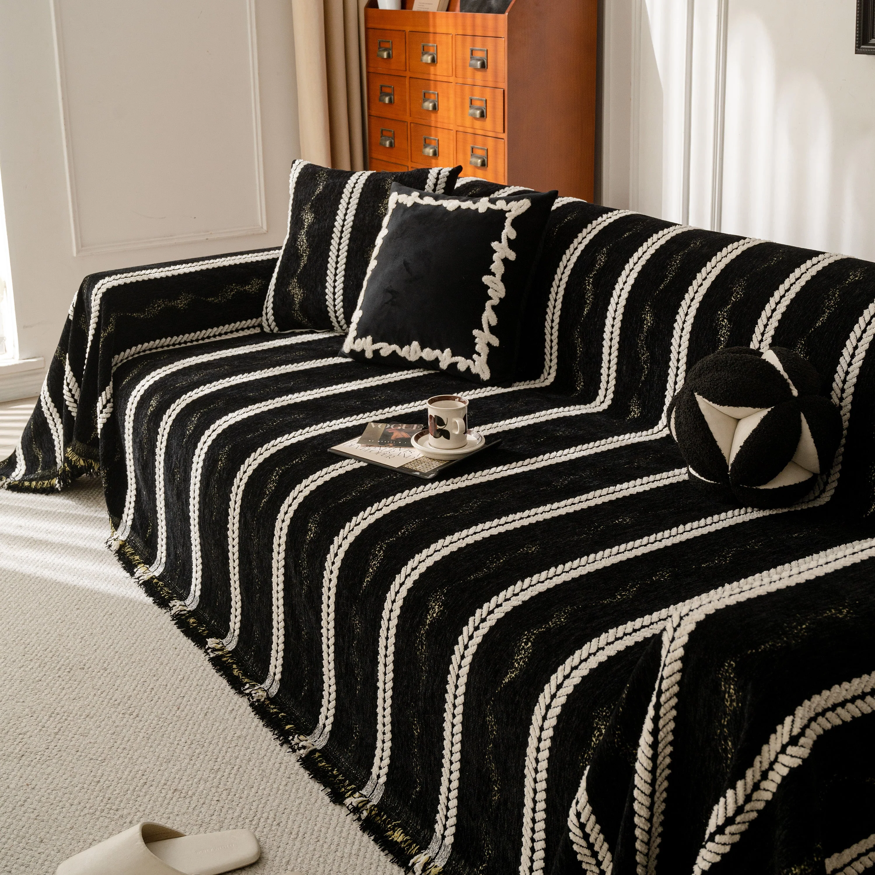 Boho Couch Throw Blanket with Textured Stripes, Sofa Cover for Living Room Decor - Image 82