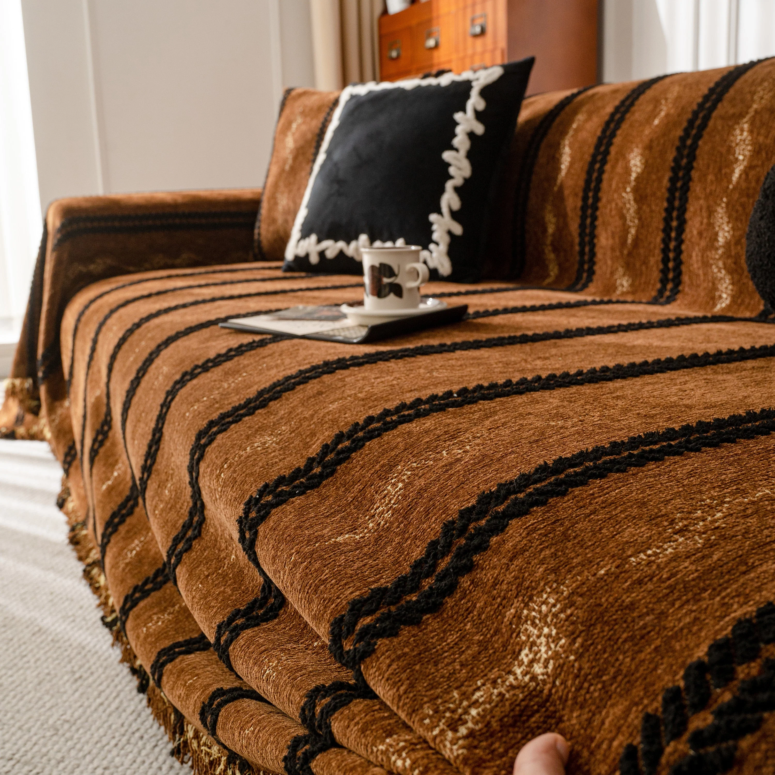 Boho Couch Throw Blanket with Textured Stripes, Sofa Cover for Living Room Decor - Image 87