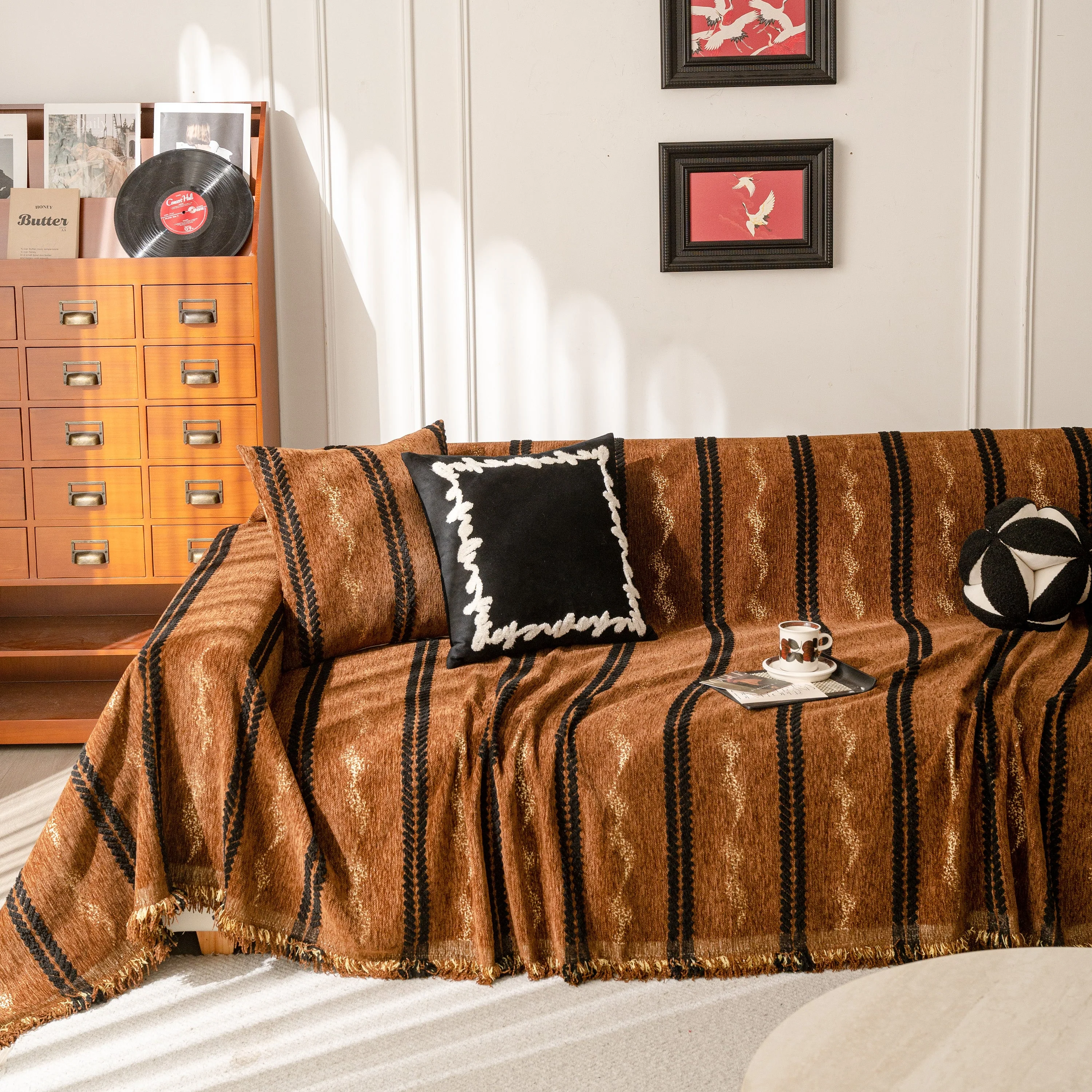 Boho Couch Throw Blanket with Textured Stripes, Sofa Cover for Living Room Decor - Image 89