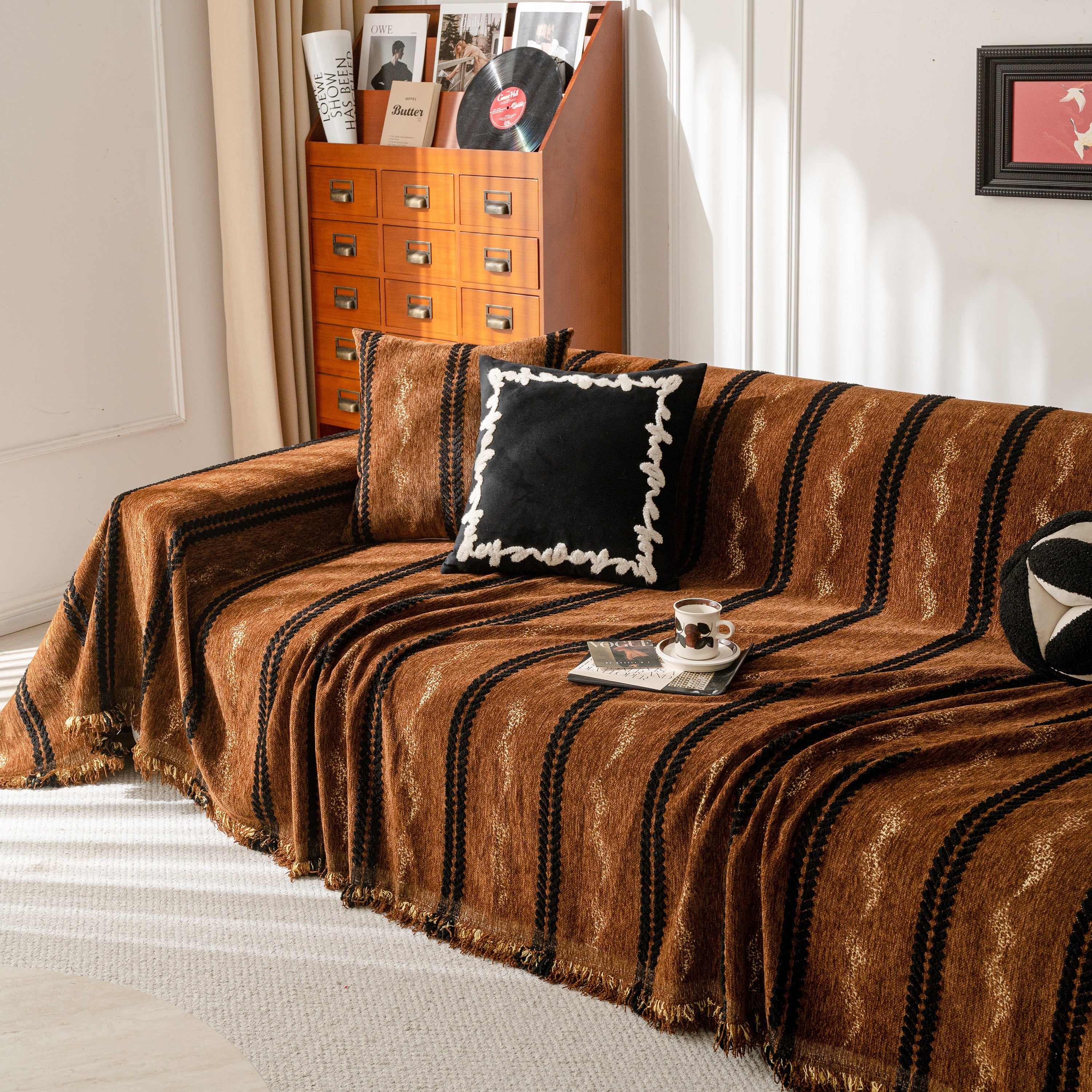 Boho Couch Throw Blanket with Textured Stripes, Sofa Cover for Living Room Decor - Image 91