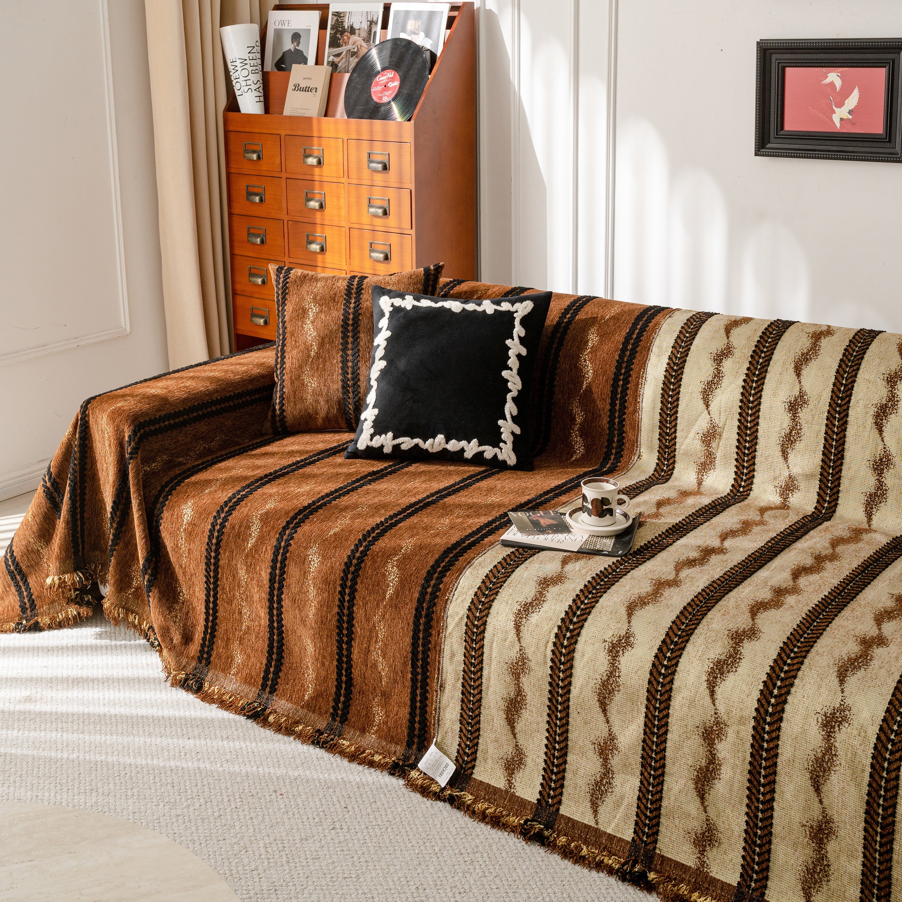 Boho Couch Throw Blanket with Textured Stripes, Sofa Cover for Living Room Decor - Image 94