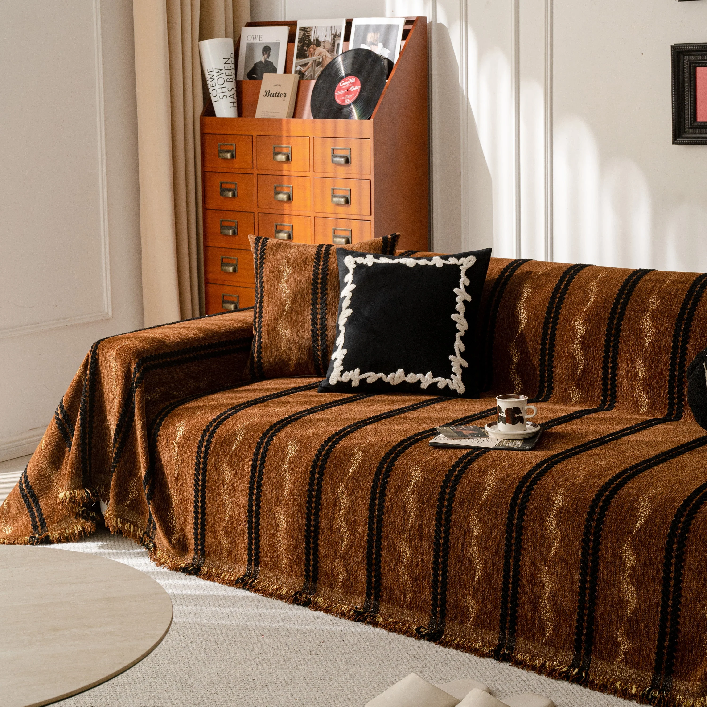 Boho Couch Throw Blanket with Textured Stripes, Sofa Cover for Living Room Decor - Image 95