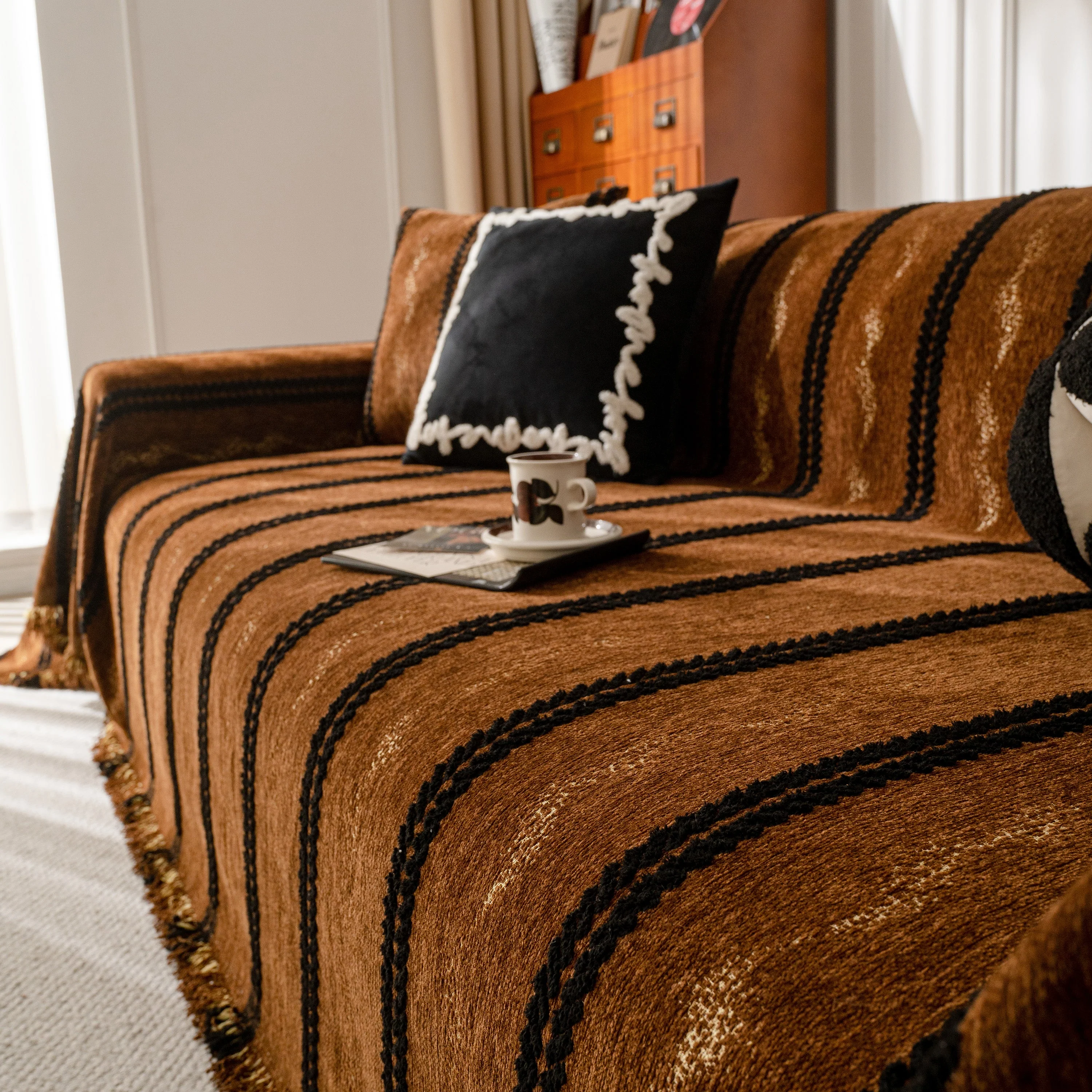 Boho Couch Throw Blanket with Textured Stripes, Sofa Cover for Living Room Decor - Image 96