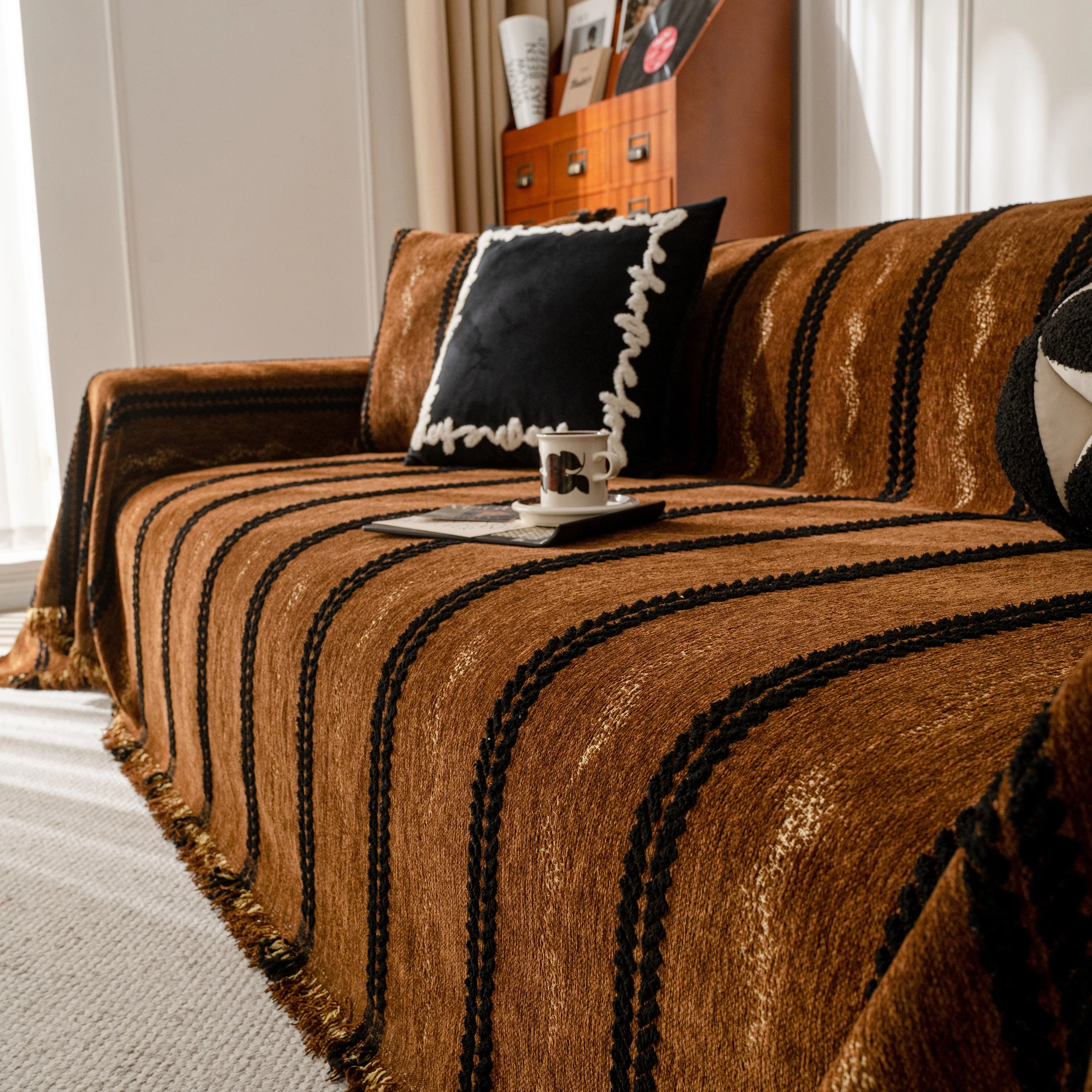 Boho Couch Throw Blanket with Textured Stripes, Sofa Cover for Living Room Decor - Image 97