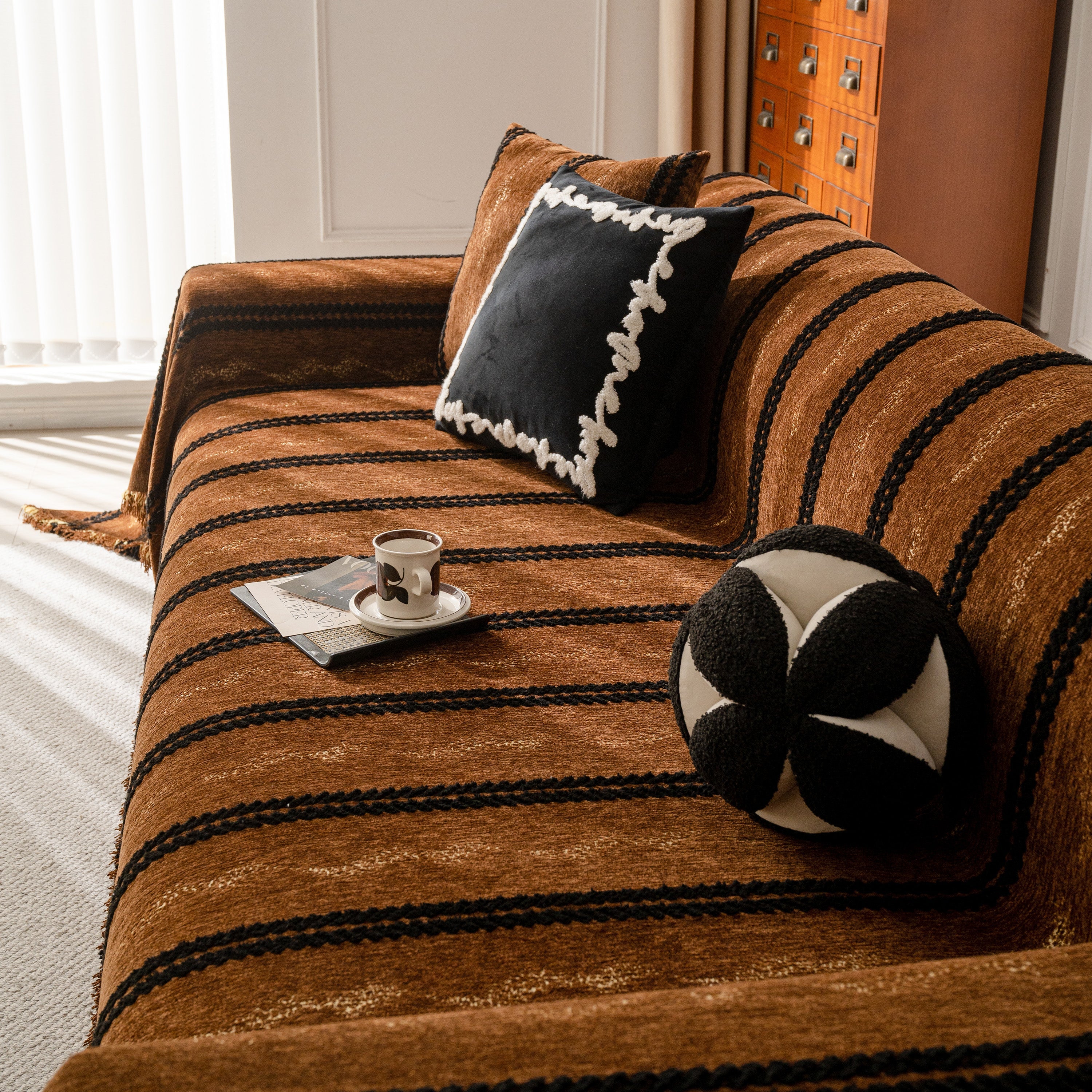 Boho Couch Throw Blanket with Textured Stripes, Sofa Cover for Living Room Decor - Image 99