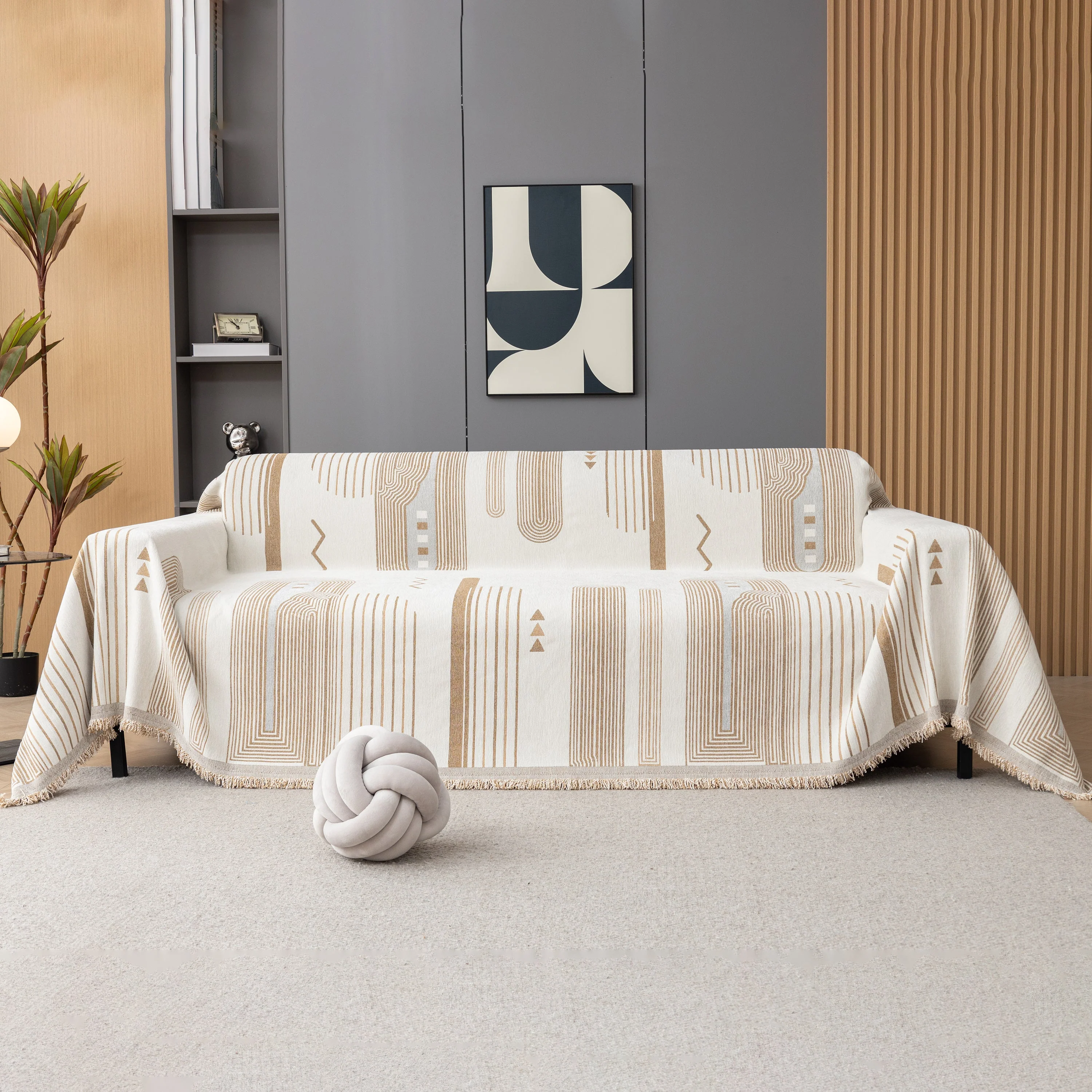 Boho Couch Throw Covers with Tassel Thick Durable Sofa Cover Blanket Furniture Slipcover Sectional - Image 2