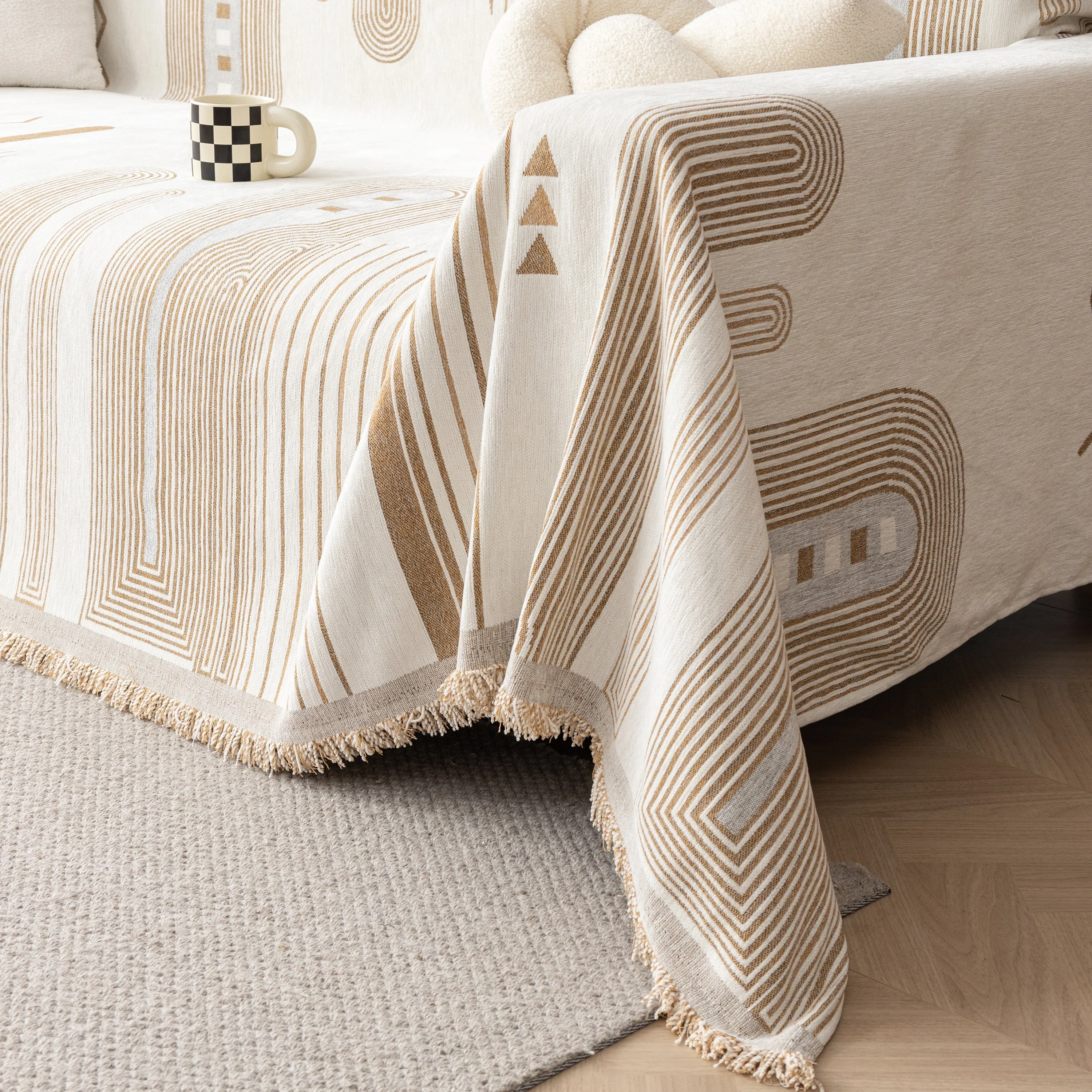 Boho Couch Throw Covers with Tassel Thick Durable Sofa Cover Blanket Furniture Slipcover Sectional - Image 8