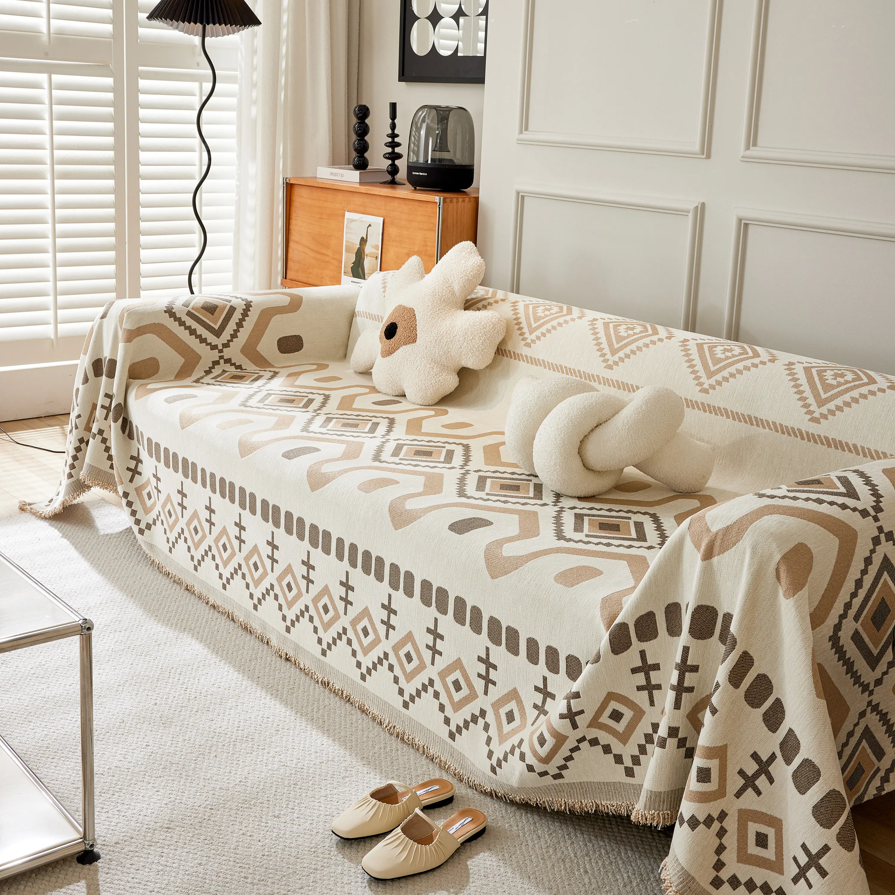 Boho Geometric Chenille Throw Sofa Cover Soft Textured Decorative Couch Blanket - Image 10