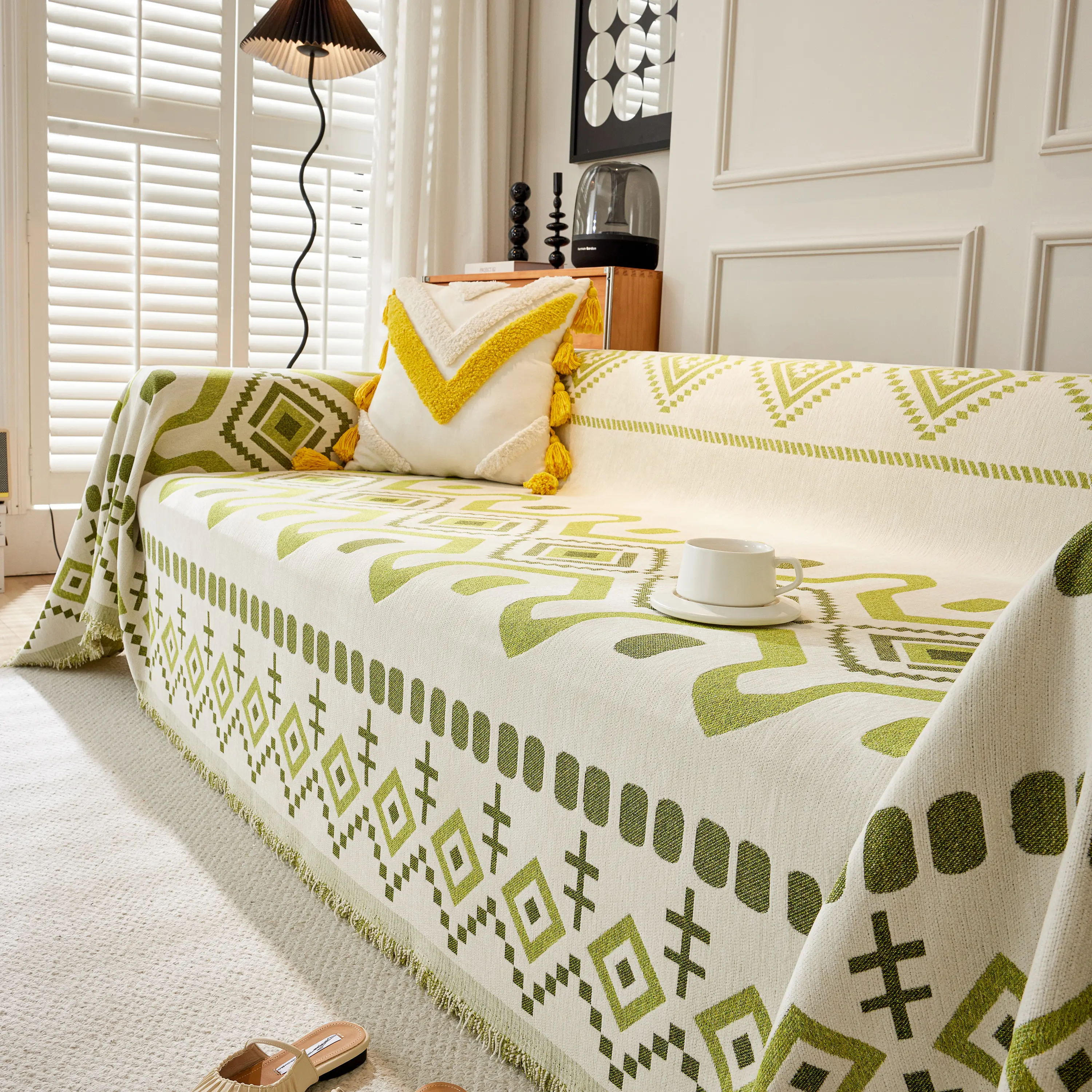 Boho Geometric Chenille Throw Sofa Cover Soft Textured Decorative Couch Blanket - Image 101