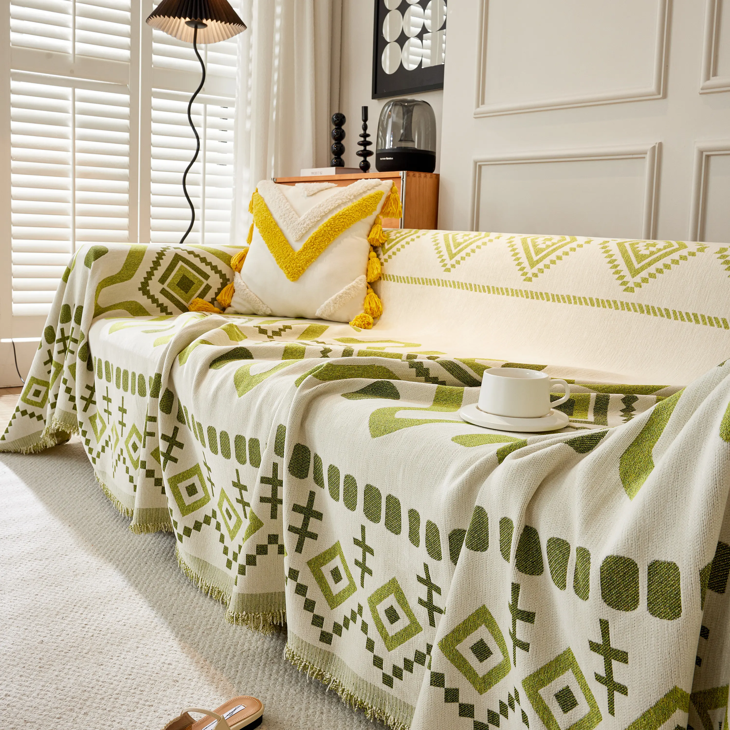 Boho Geometric Chenille Throw Sofa Cover Soft Textured Decorative Couch Blanket - Image 105