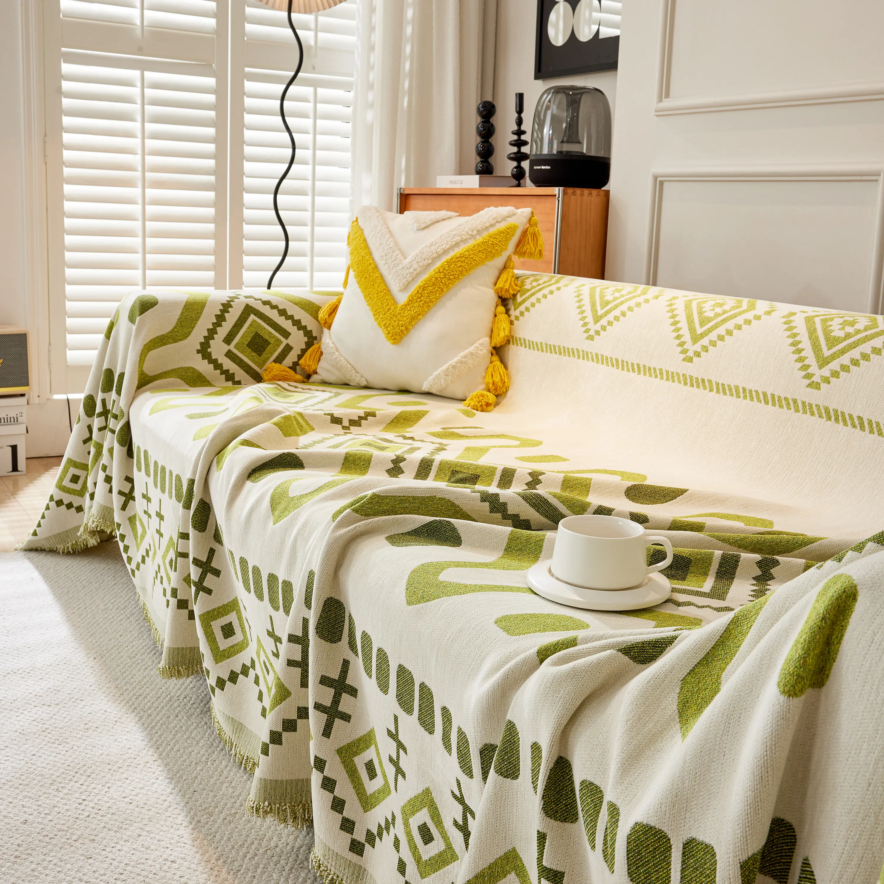 Boho Geometric Chenille Throw Sofa Cover Soft Textured Decorative Couch Blanket - Image 106