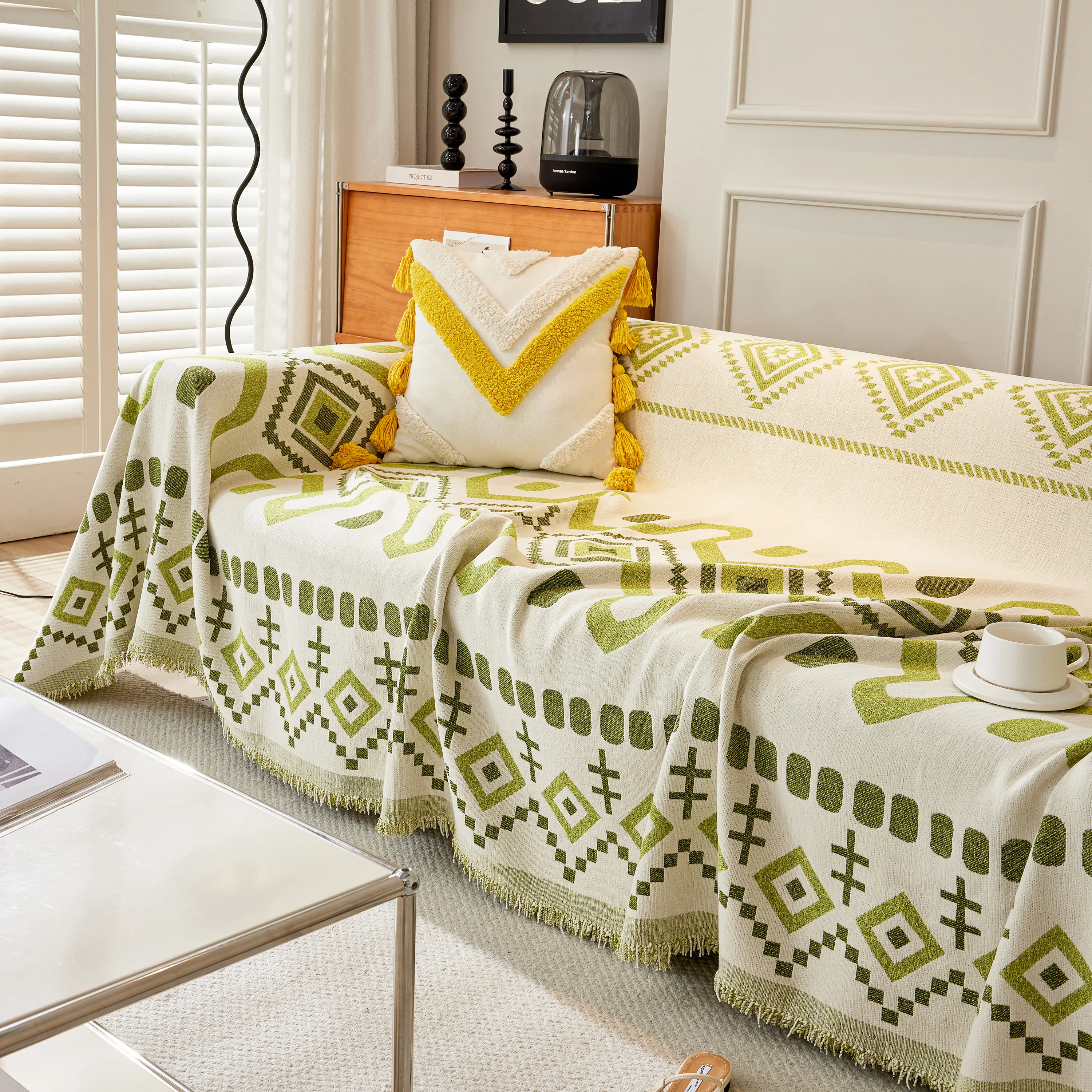 Boho Geometric Chenille Throw Sofa Cover Soft Textured Decorative Couch Blanket - Image 107