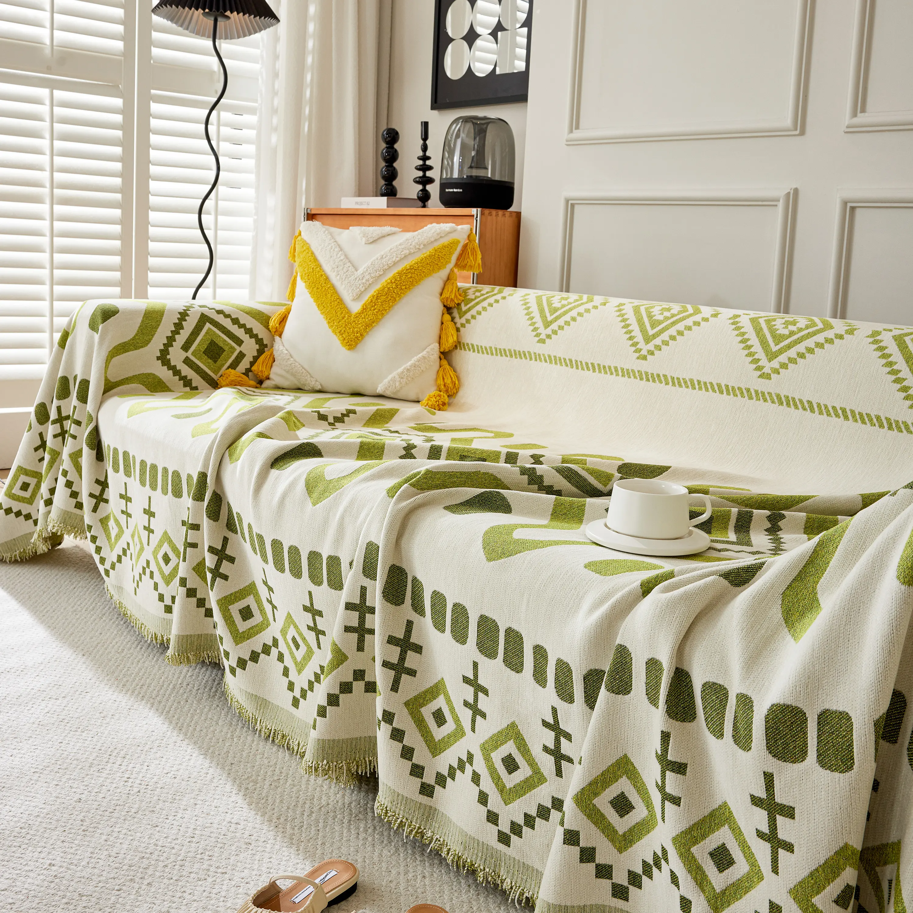 Boho Geometric Chenille Throw Sofa Cover Soft Textured Decorative Couch Blanket - Image 108