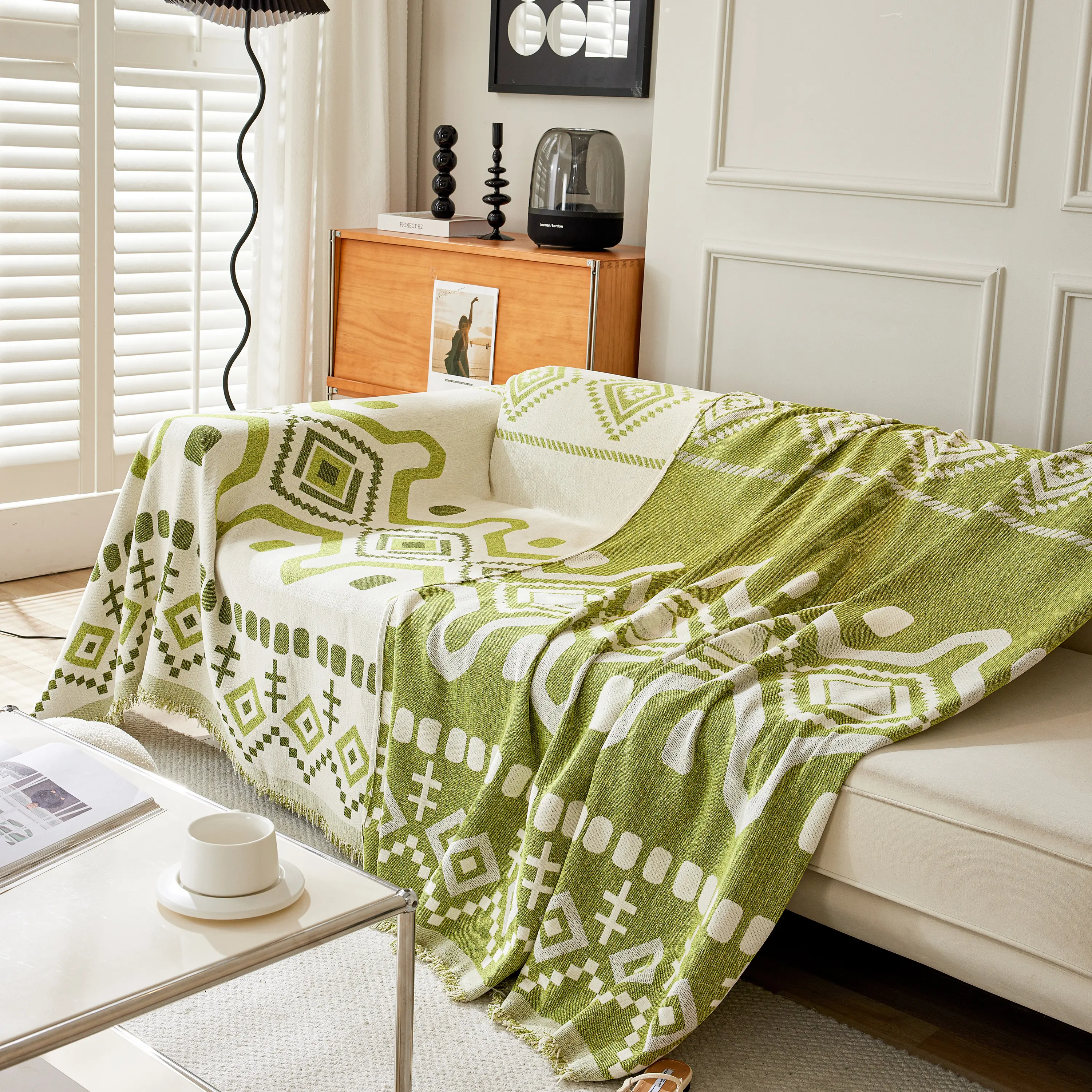 Boho Geometric Chenille Throw Sofa Cover Soft Textured Decorative Couch Blanket - Image 109