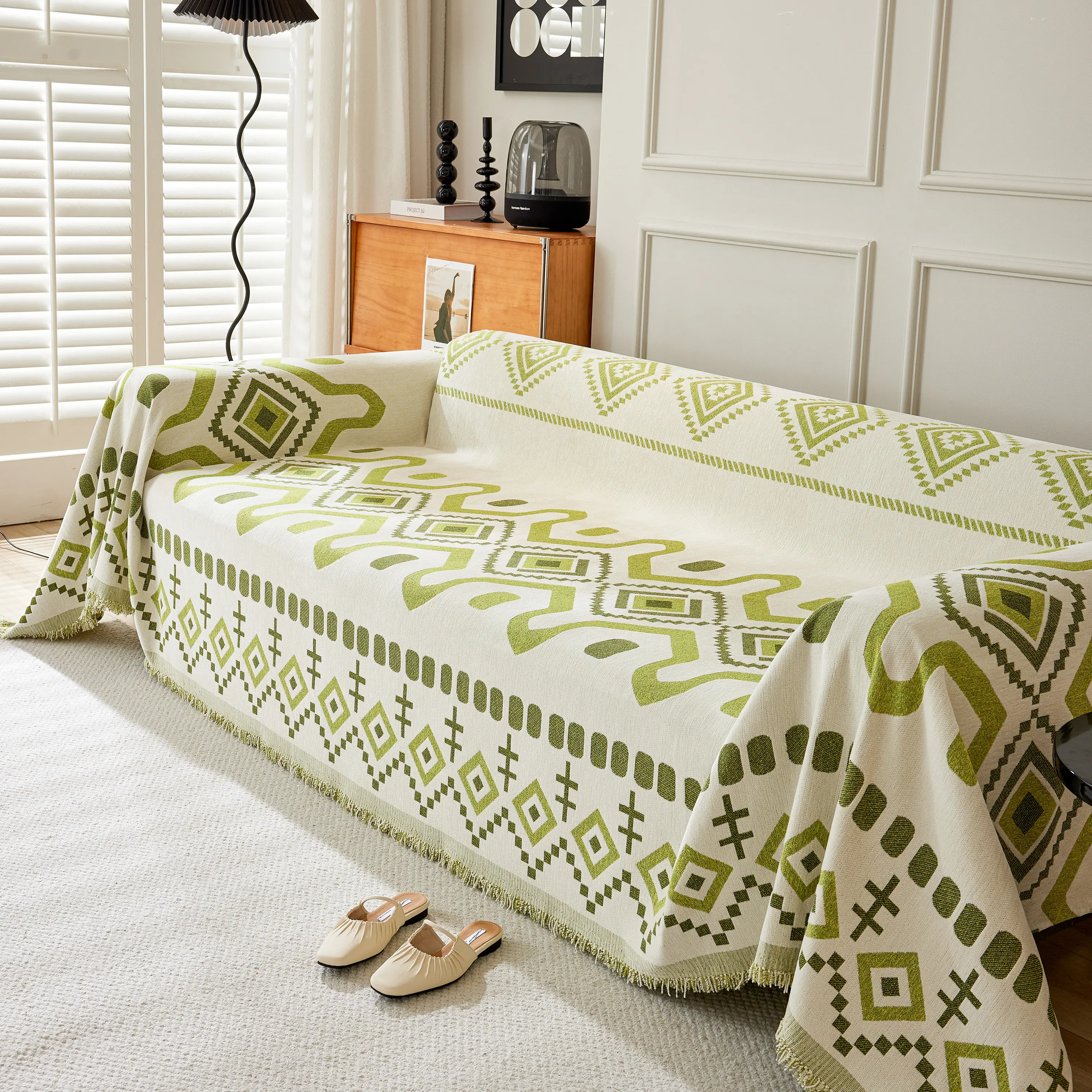 Boho Geometric Chenille Throw Sofa Cover Soft Textured Decorative Couch Blanket - Image 11