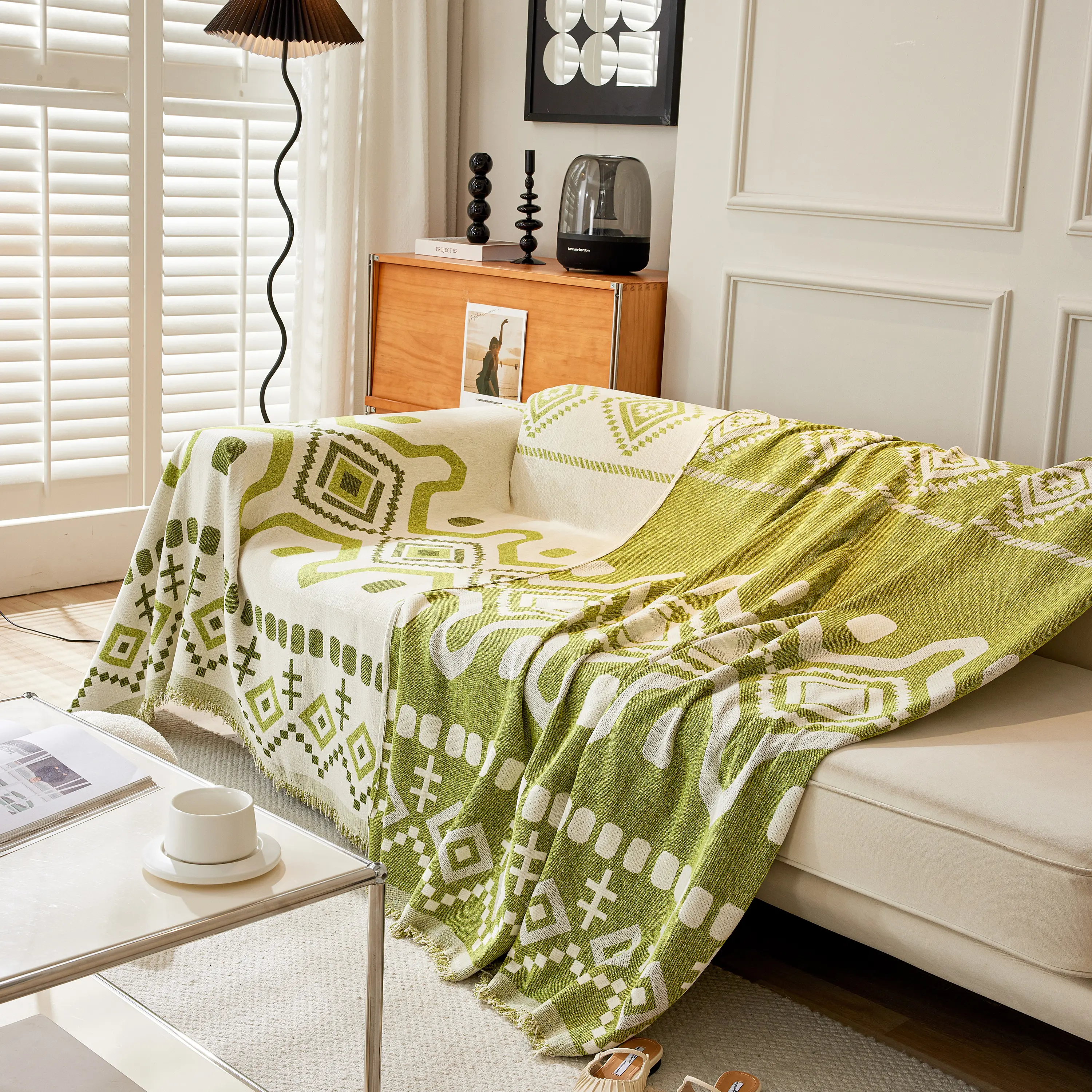 Boho Geometric Chenille Throw Sofa Cover Soft Textured Decorative Couch Blanket - Image 110