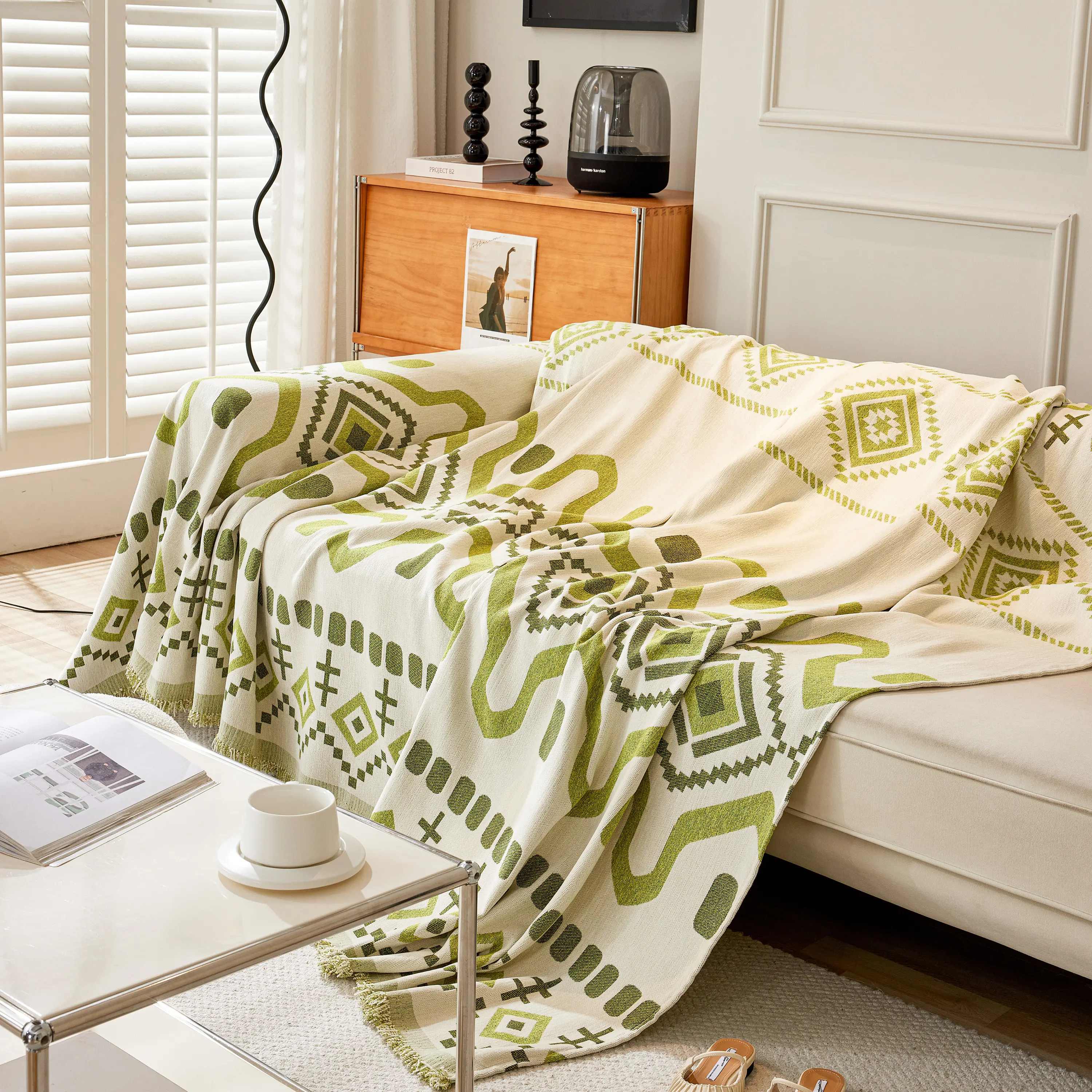 Boho Geometric Chenille Throw Sofa Cover Soft Textured Decorative Couch Blanket - Image 111