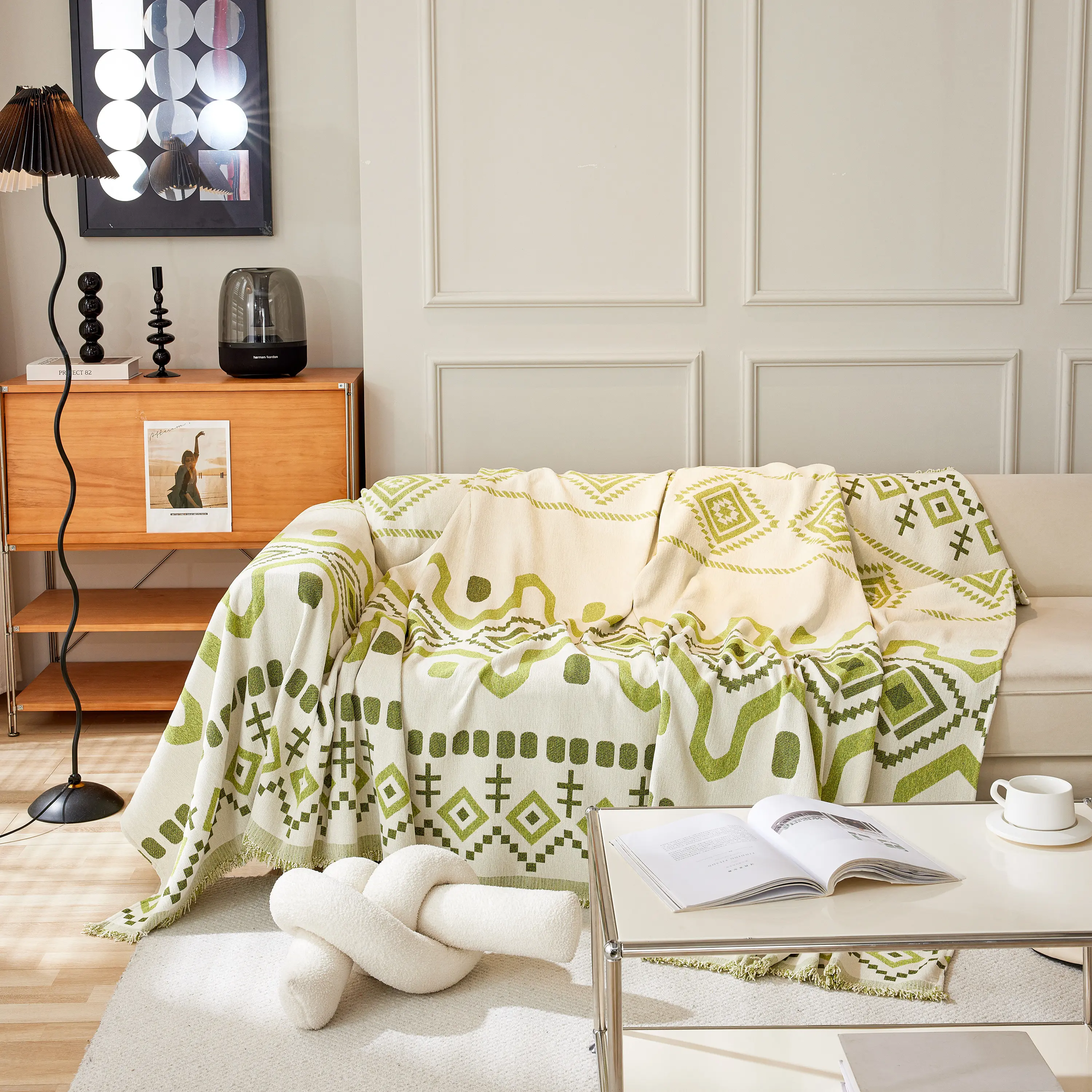 Boho Geometric Chenille Throw Sofa Cover Soft Textured Decorative Couch Blanket - Image 112