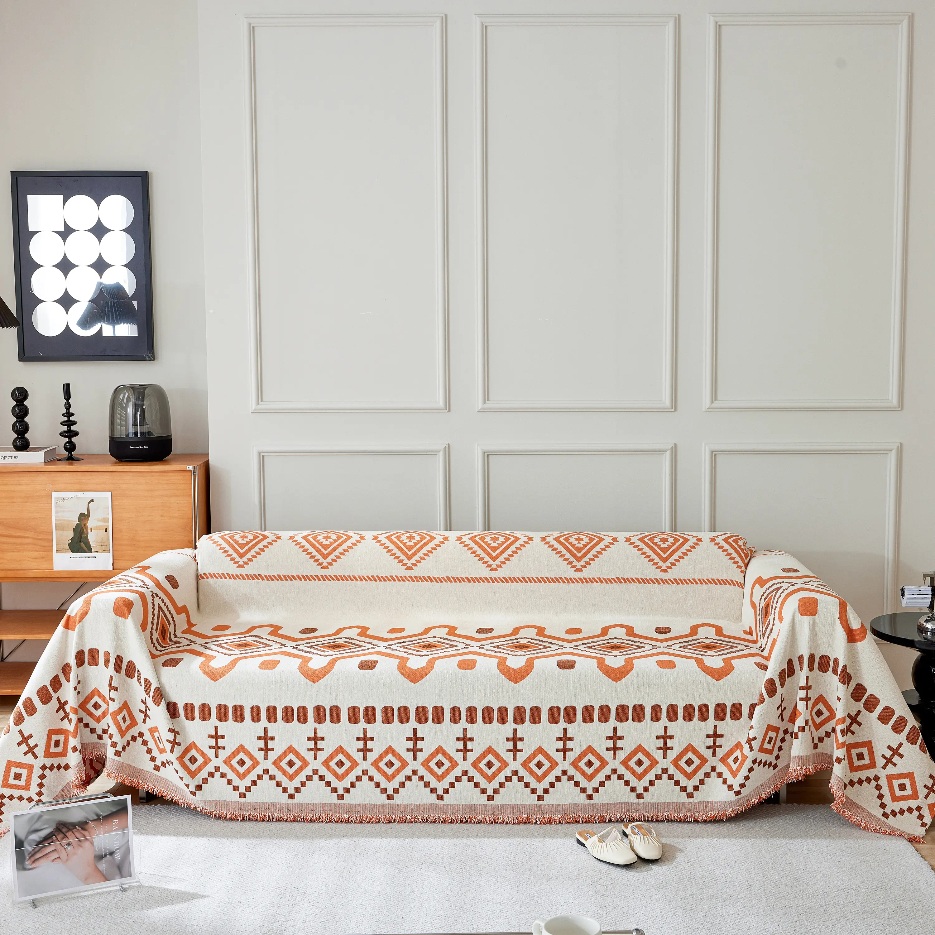Boho Geometric Chenille Throw Sofa Cover Soft Textured Decorative Couch Blanket - Image 116