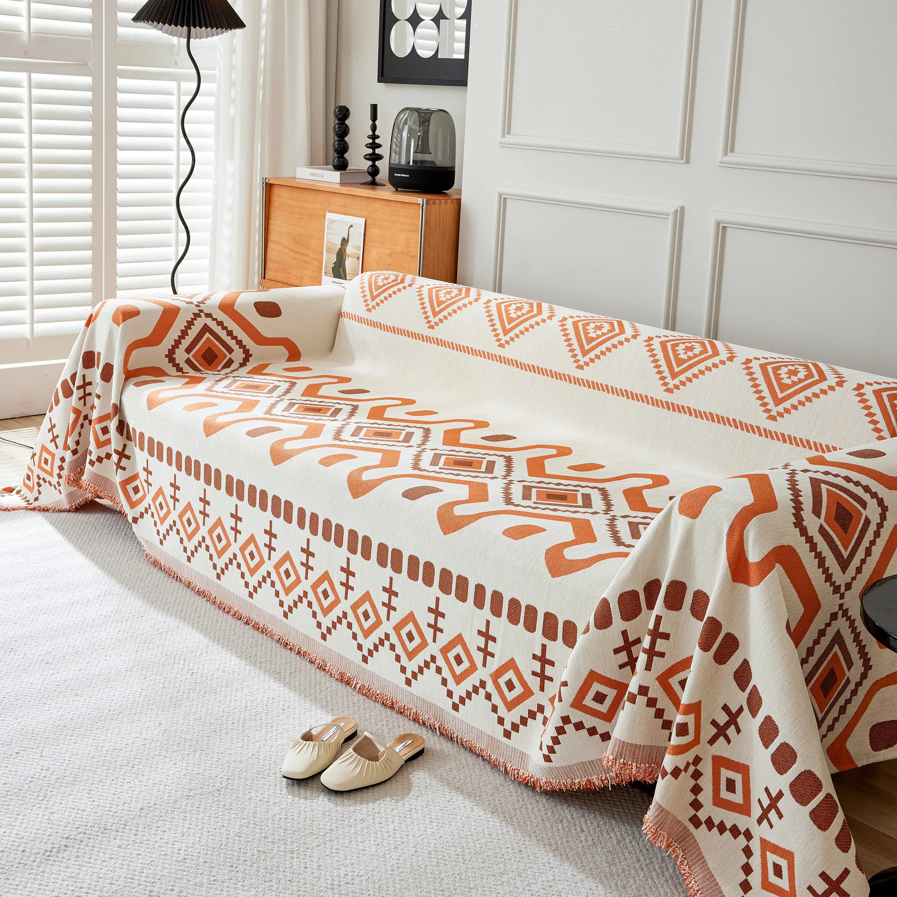 Boho Geometric Chenille Throw Sofa Cover Soft Textured Decorative Couch Blanket - Image 117
