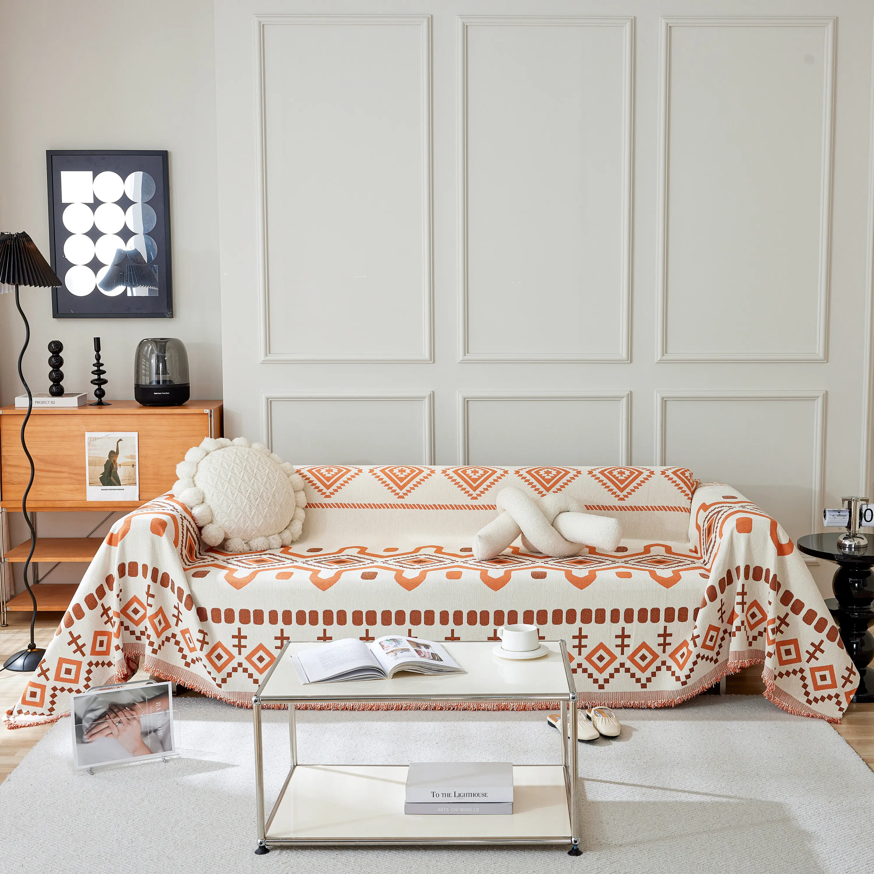 Boho Geometric Chenille Throw Sofa Cover Soft Textured Decorative Couch Blanket - Image 118