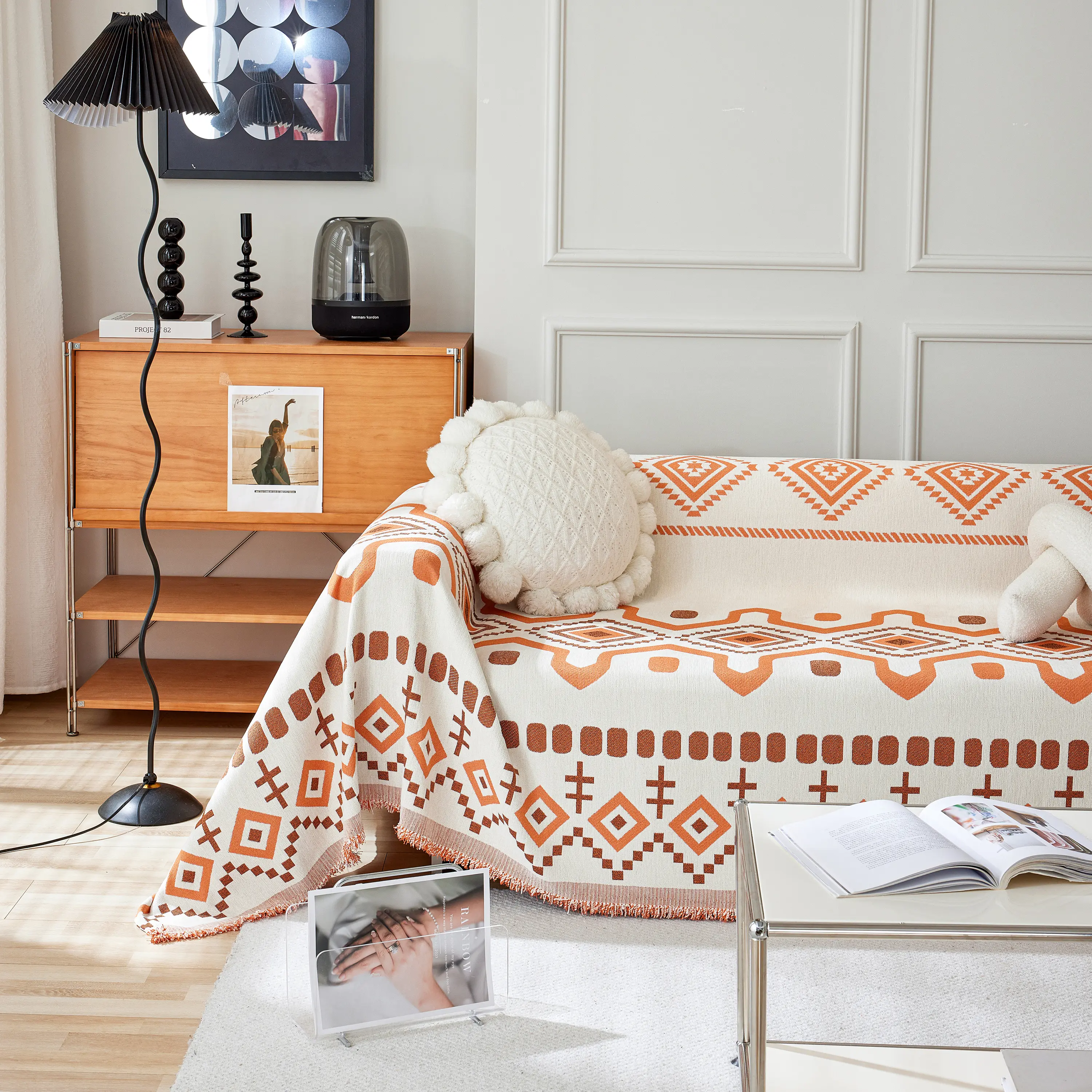Boho Geometric Chenille Throw Sofa Cover Soft Textured Decorative Couch Blanket - Image 119