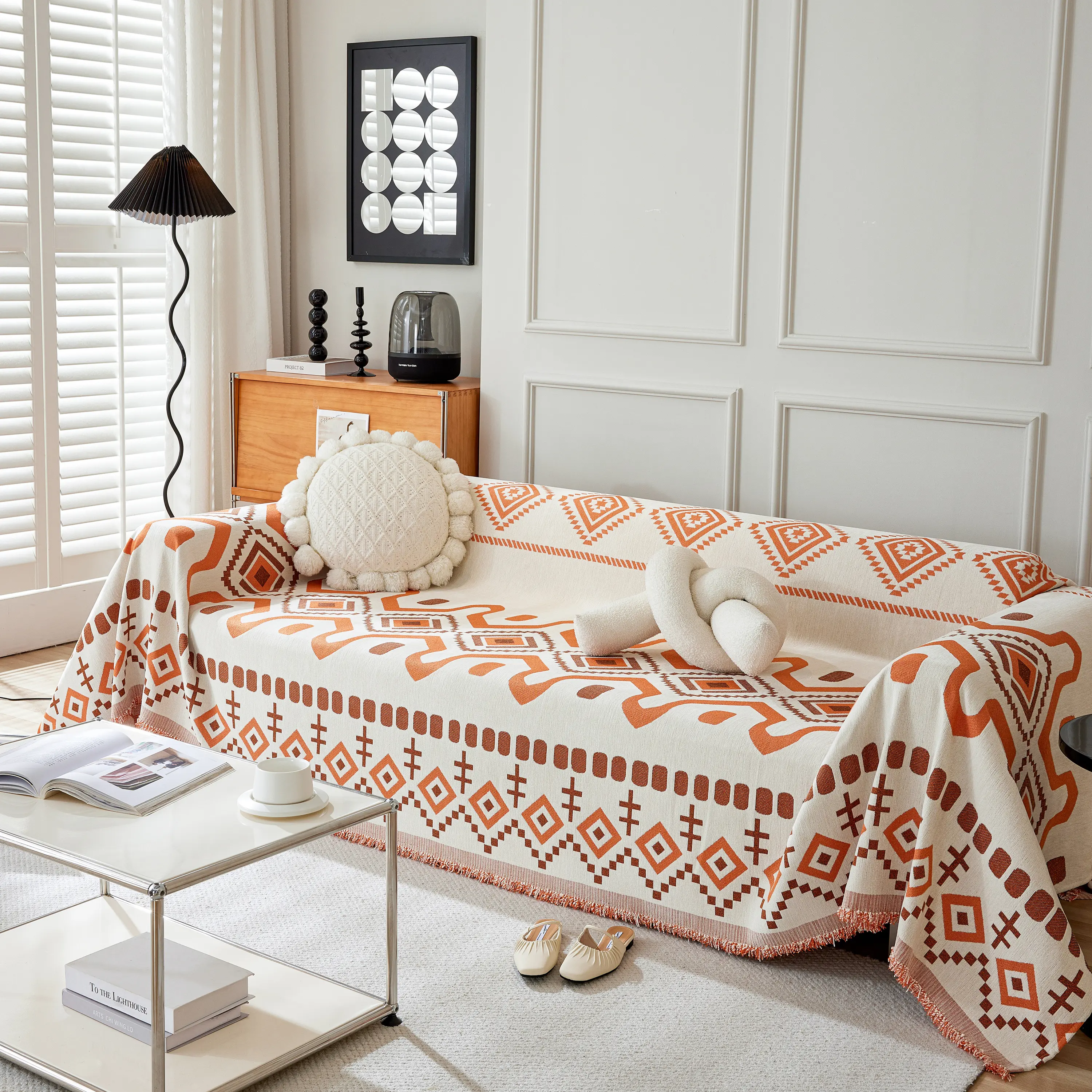 Boho Geometric Chenille Throw Sofa Cover Soft Textured Decorative Couch Blanket - Image 120