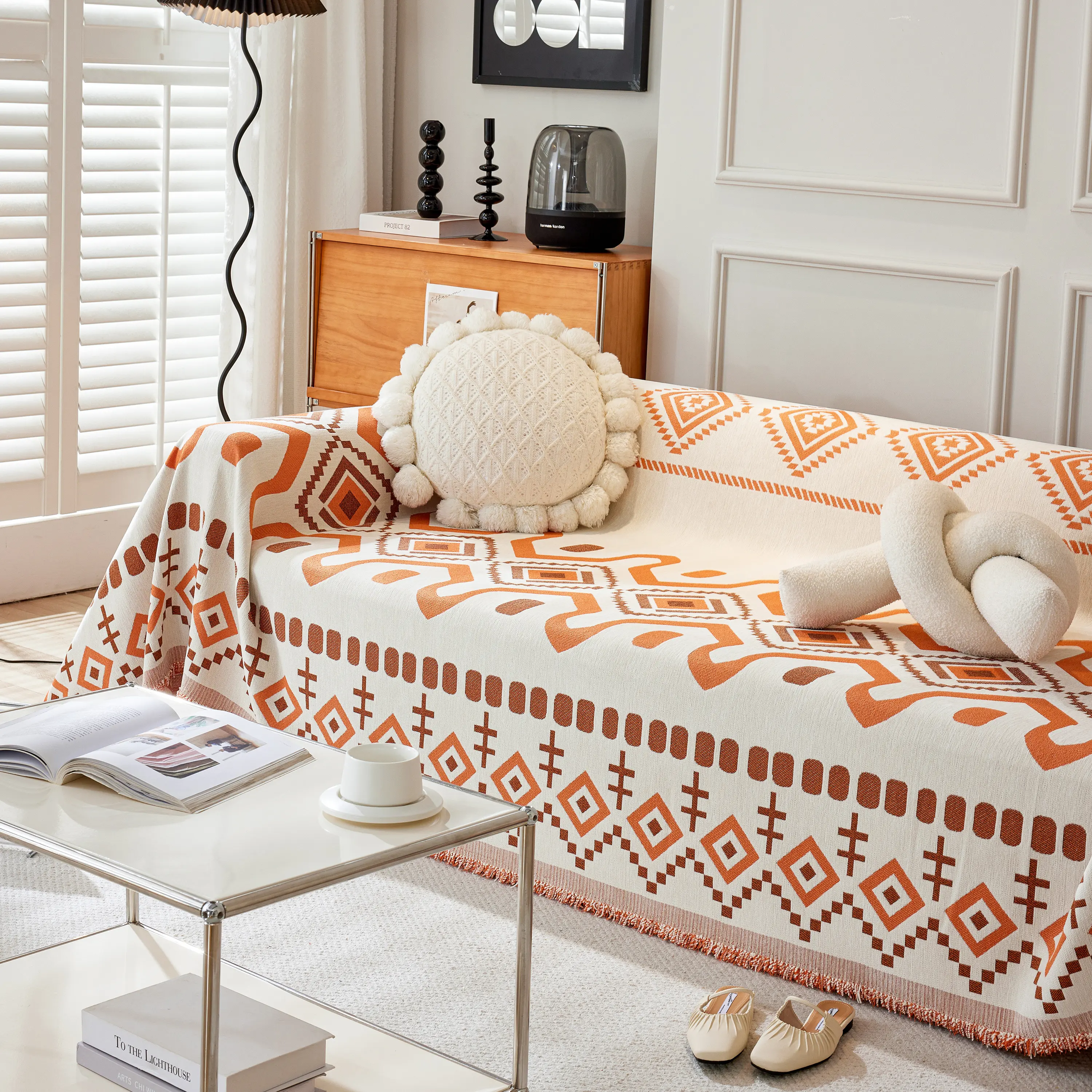 Boho Geometric Chenille Throw Sofa Cover Soft Textured Decorative Couch Blanket - Image 121