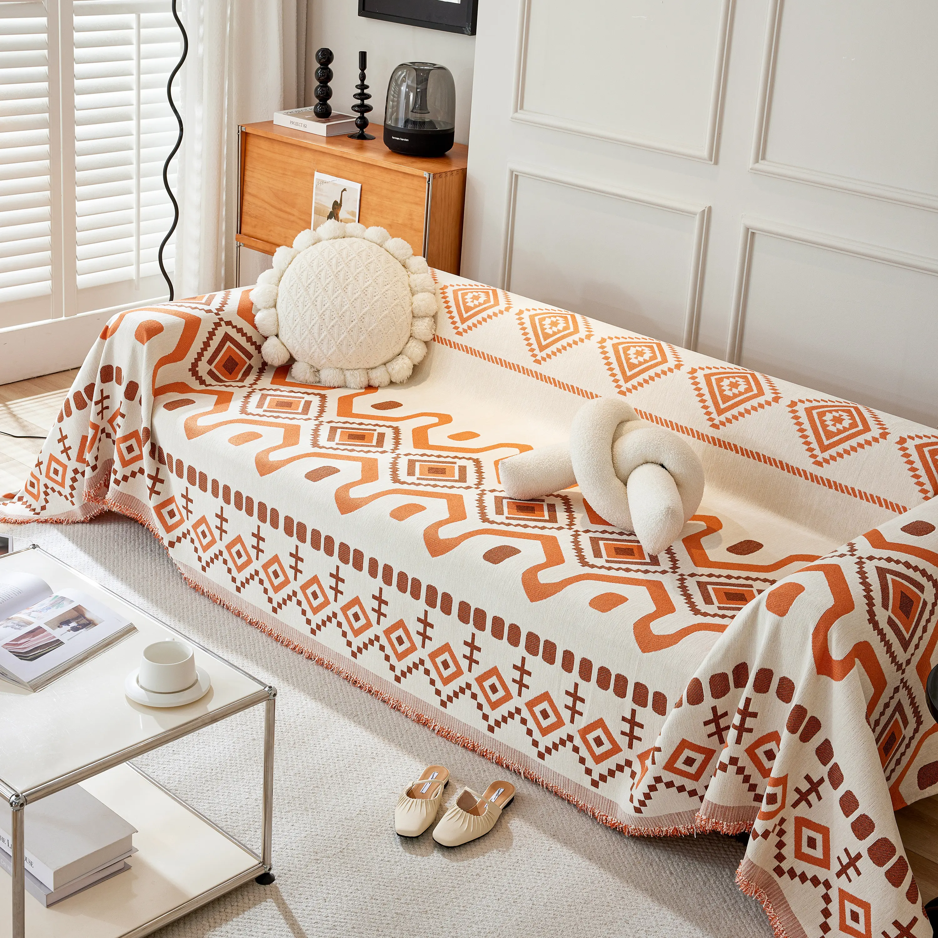 Boho Geometric Chenille Throw Sofa Cover Soft Textured Decorative Couch Blanket - Image 122