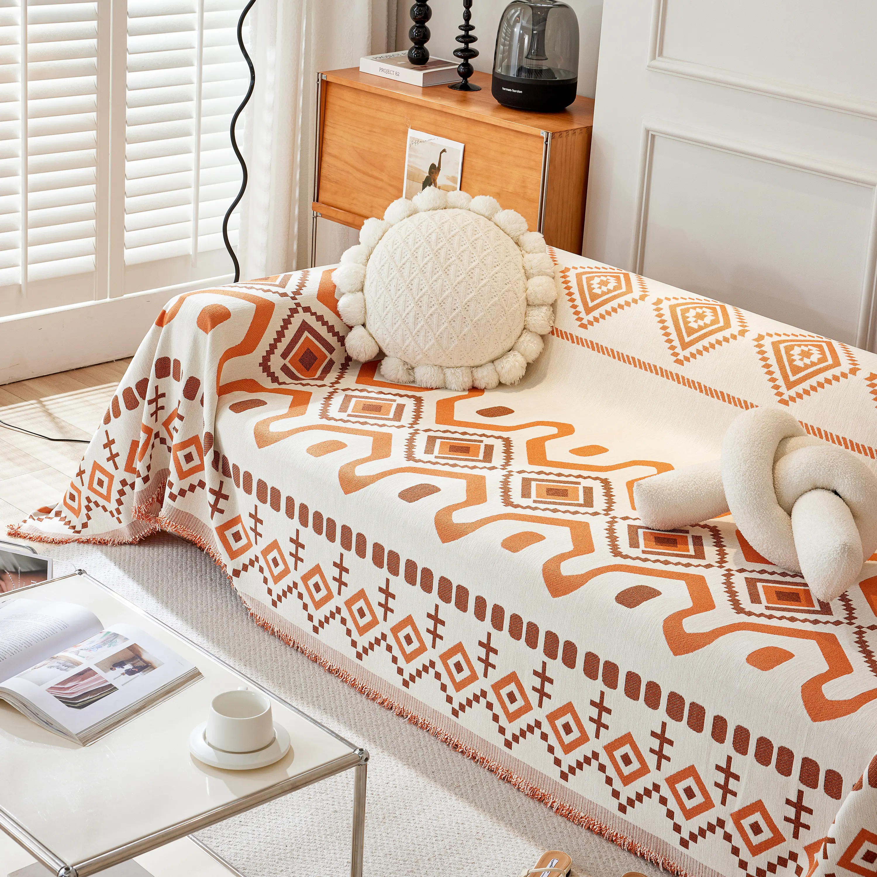 Boho Geometric Chenille Throw Sofa Cover Soft Textured Decorative Couch Blanket - Image 123