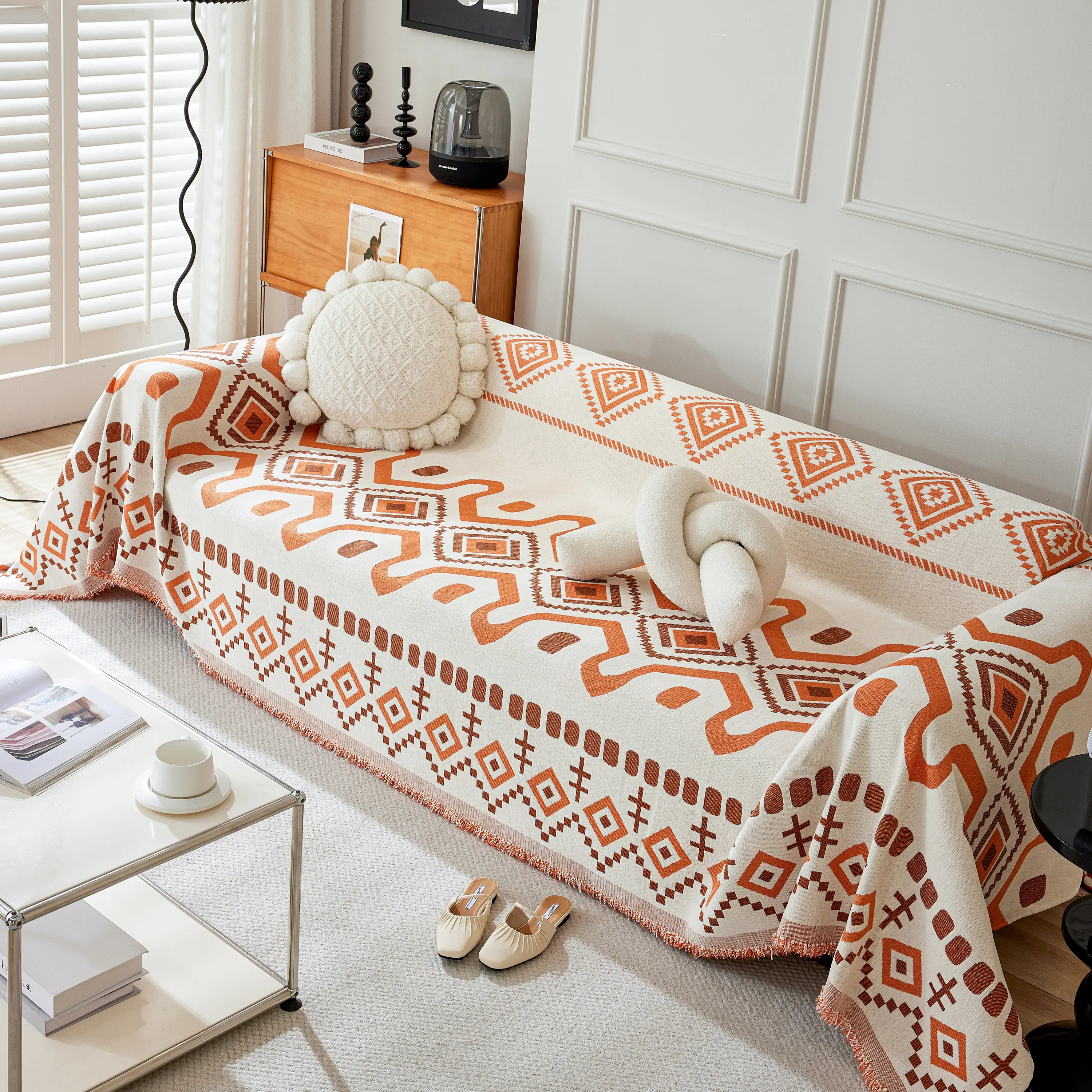 Boho Geometric Chenille Throw Sofa Cover Soft Textured Decorative Couch Blanket - Image 124