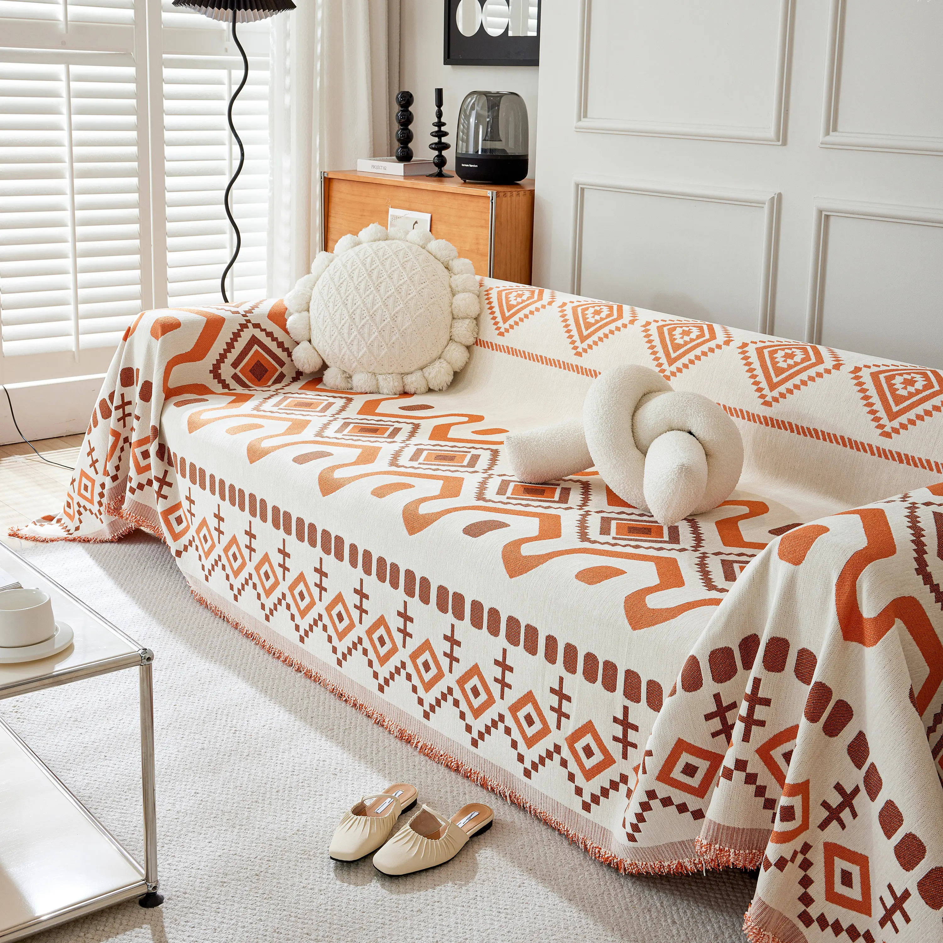 Boho Geometric Chenille Throw Sofa Cover Soft Textured Decorative Couch Blanket - Image 125