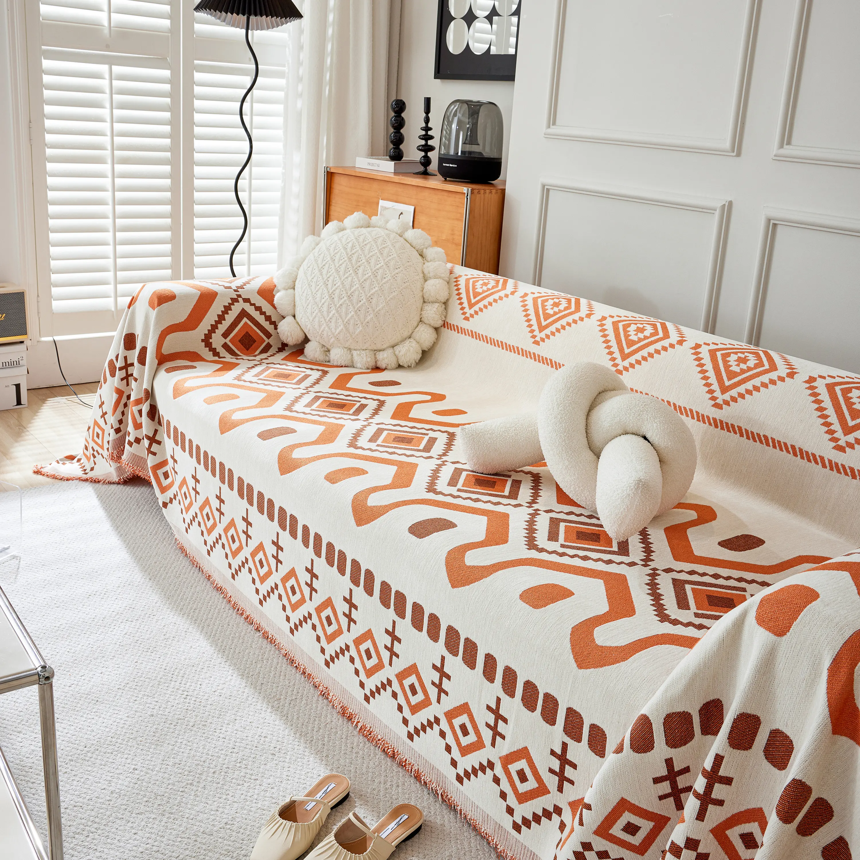 Boho Geometric Chenille Throw Sofa Cover Soft Textured Decorative Couch Blanket - Image 126