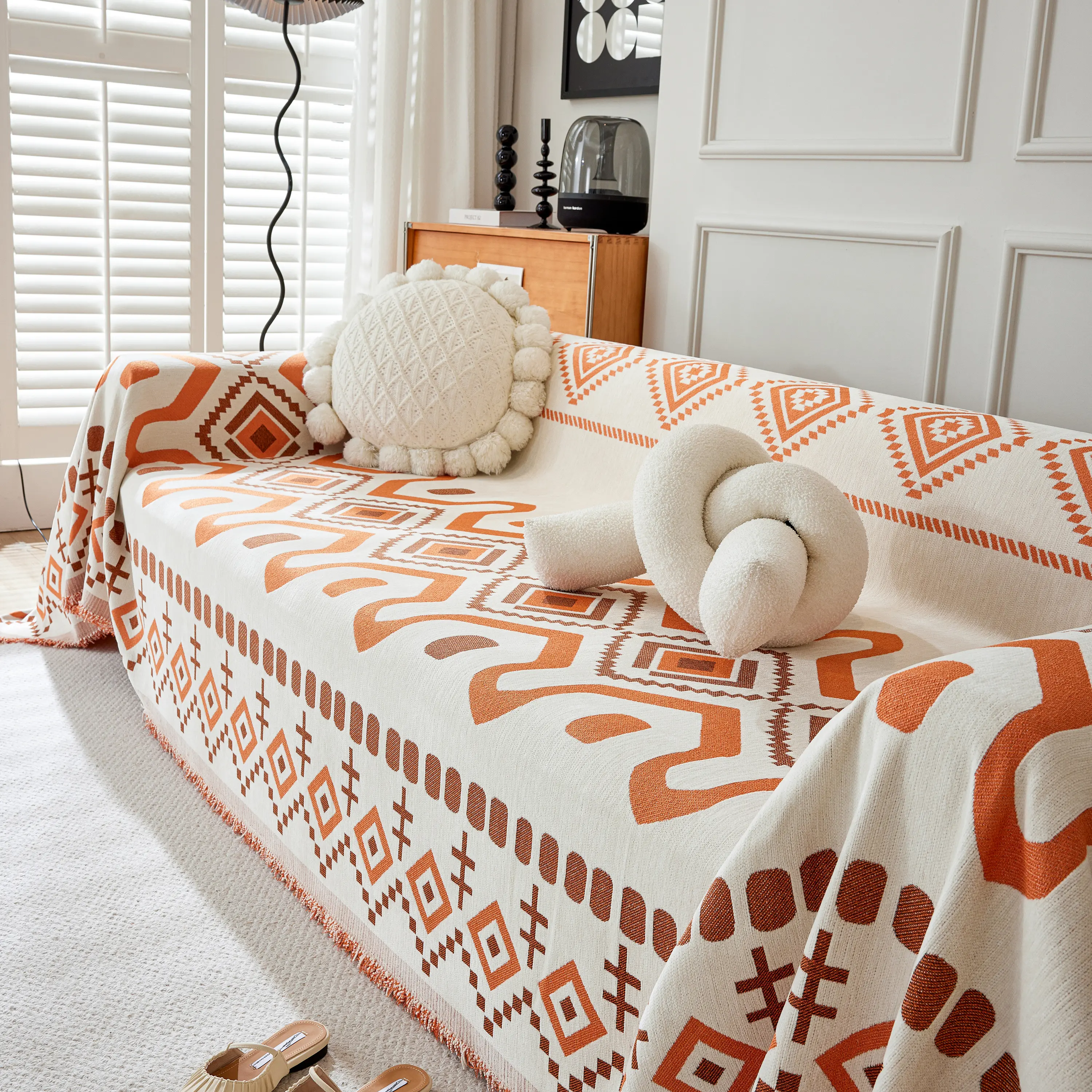 Boho Geometric Chenille Throw Sofa Cover Soft Textured Decorative Couch Blanket - Image 127