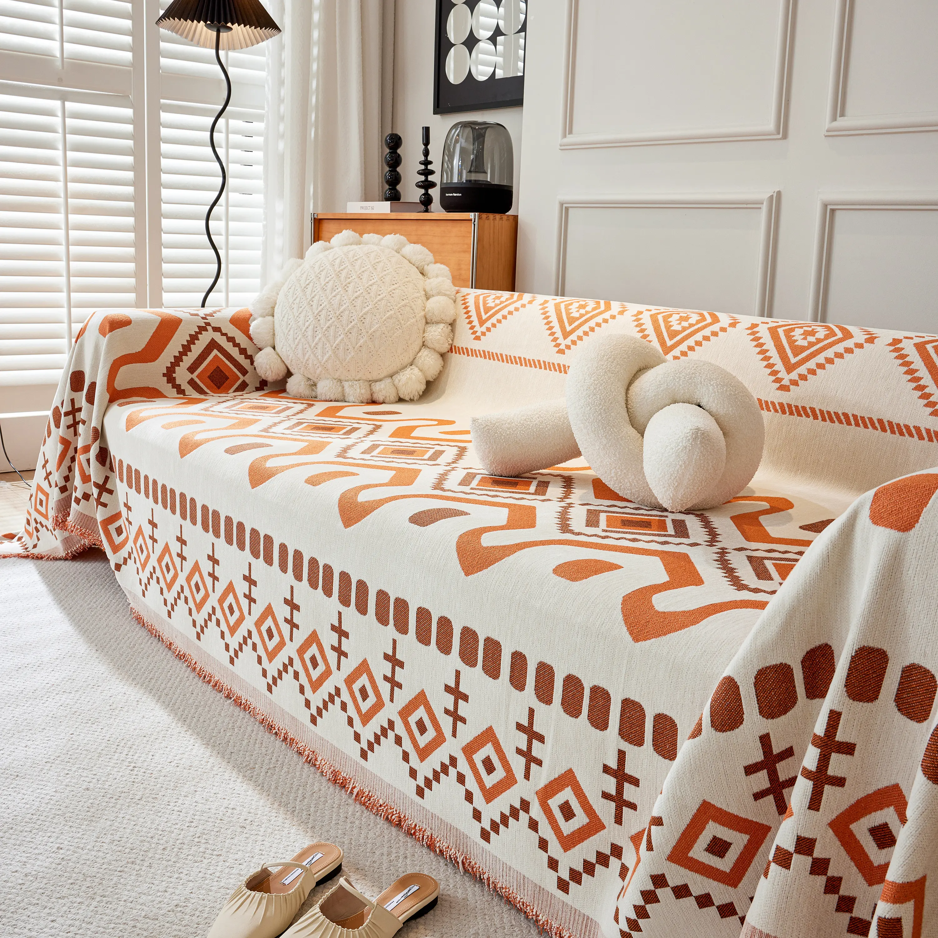 Boho Geometric Chenille Throw Sofa Cover Soft Textured Decorative Couch Blanket - Image 128