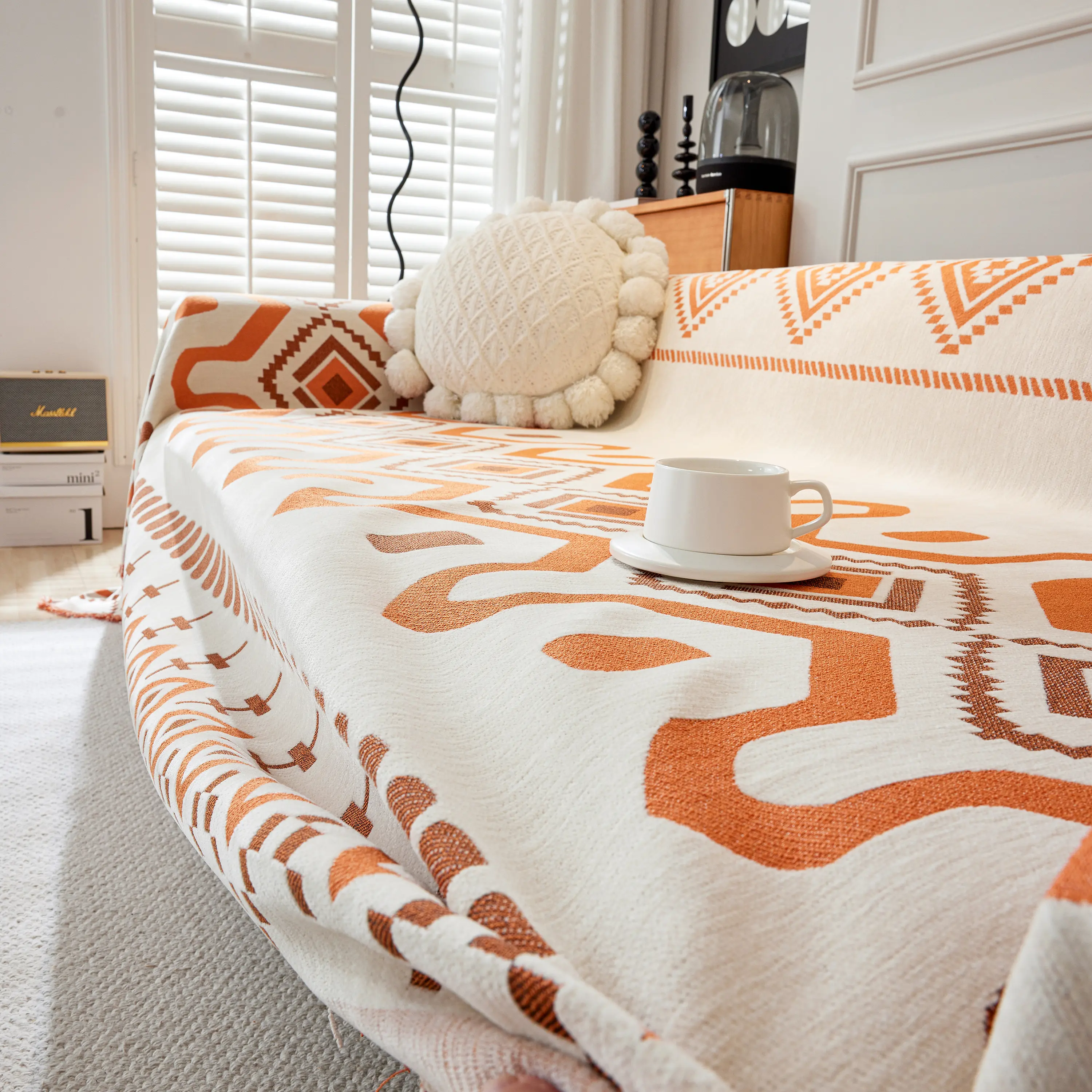 Boho Geometric Chenille Throw Sofa Cover Soft Textured Decorative Couch Blanket - Image 129