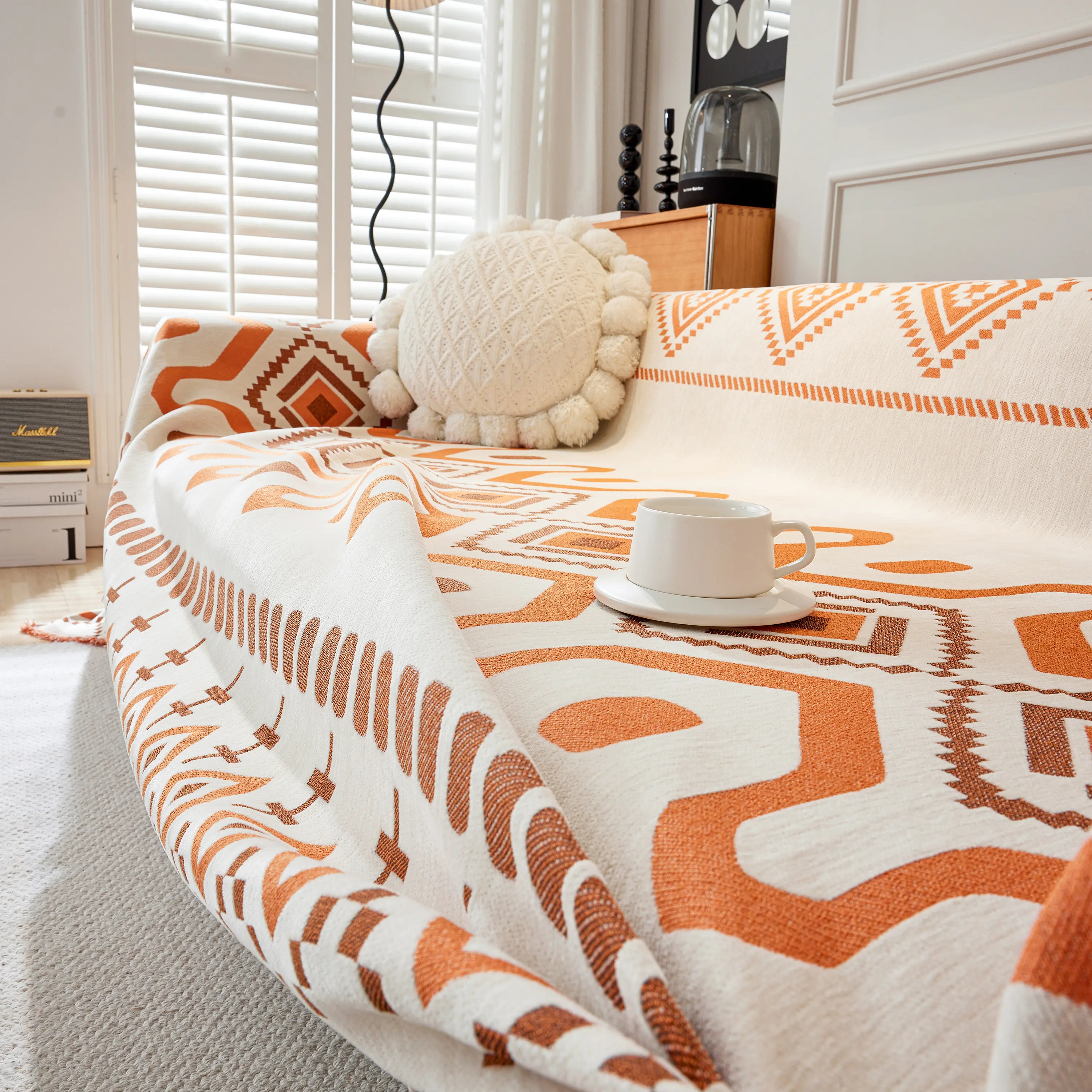 Boho Geometric Chenille Throw Sofa Cover Soft Textured Decorative Couch Blanket - Image 130