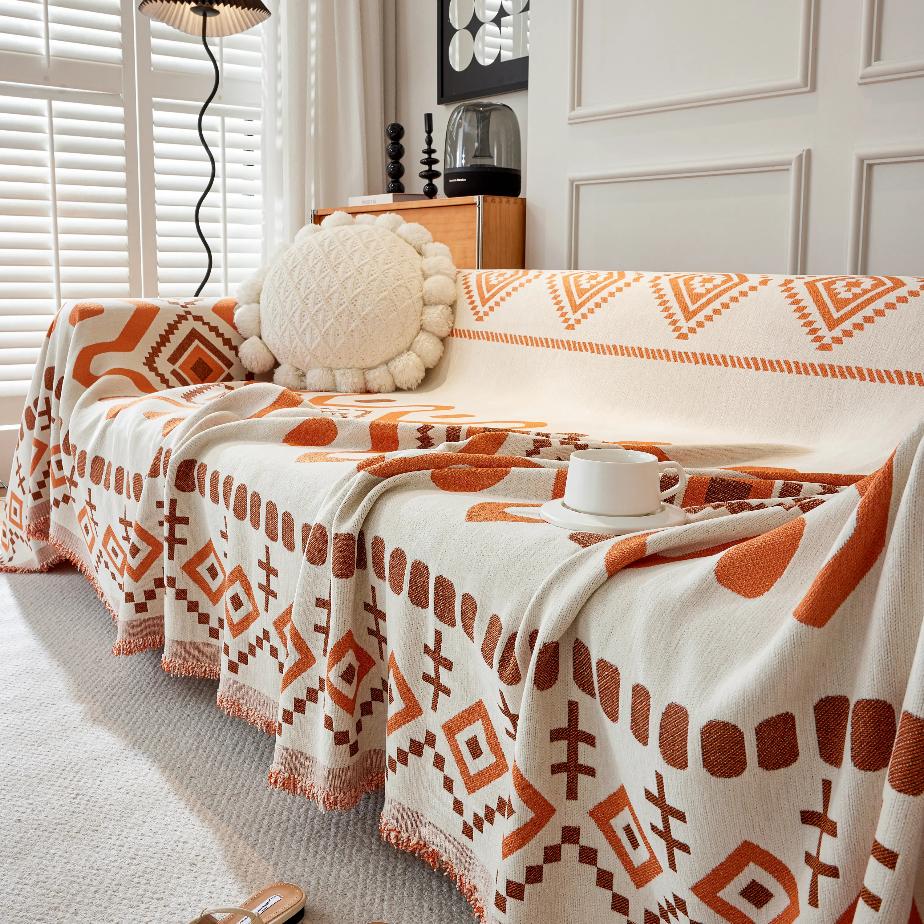 Boho Geometric Chenille Throw Sofa Cover Soft Textured Decorative Couch Blanket - Image 131