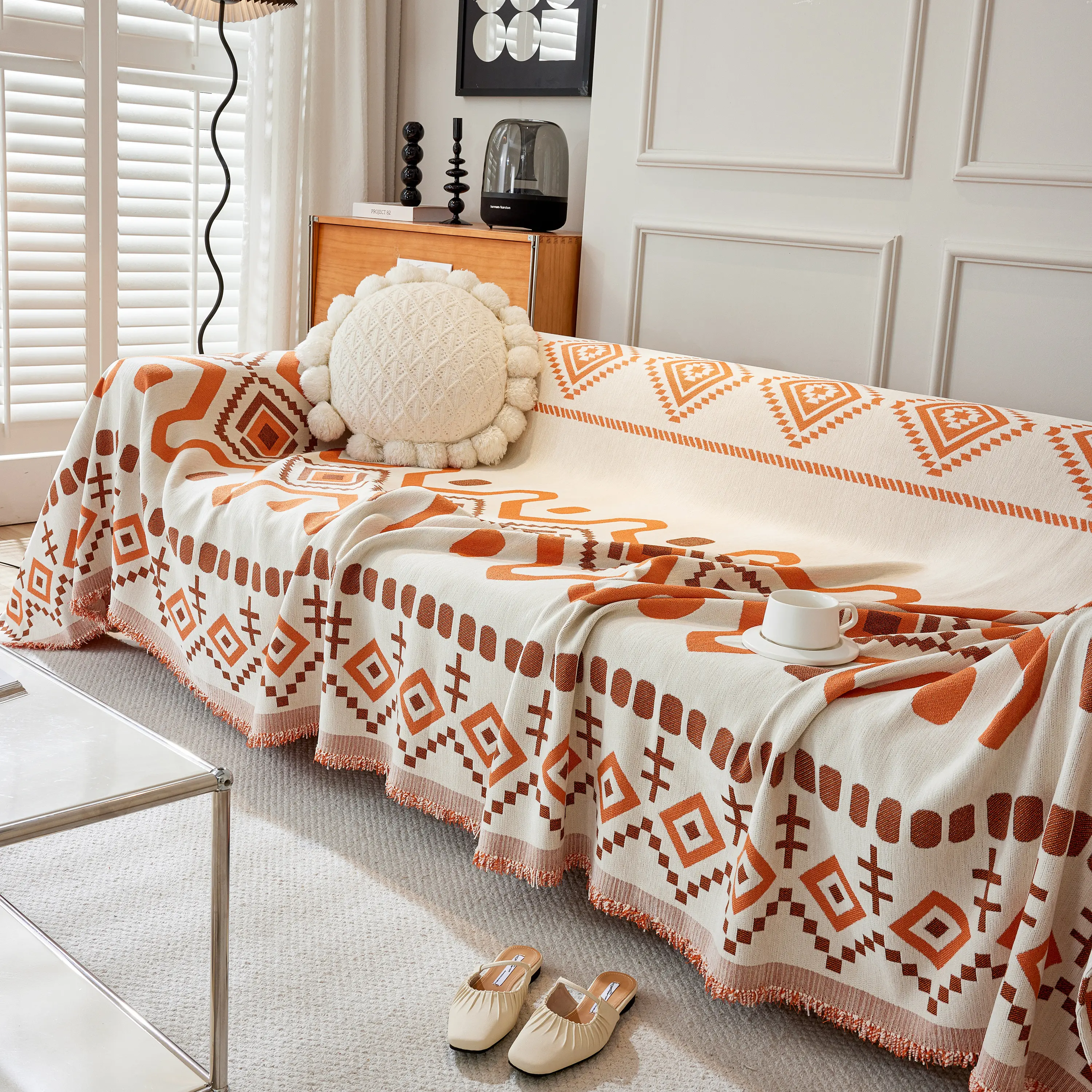 Boho Geometric Chenille Throw Sofa Cover Soft Textured Decorative Couch Blanket - Image 132