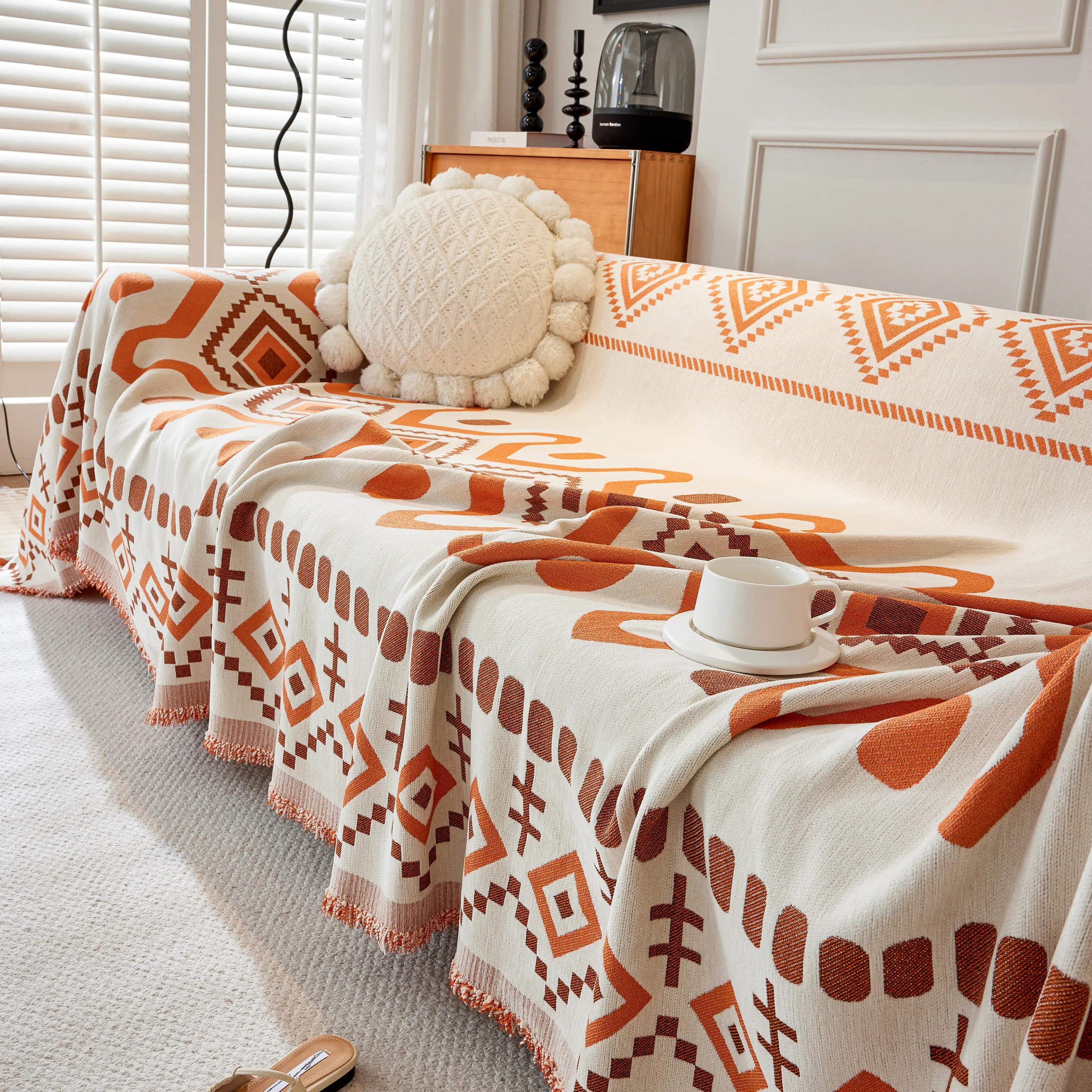 Boho Geometric Chenille Throw Sofa Cover Soft Textured Decorative Couch Blanket - Image 133
