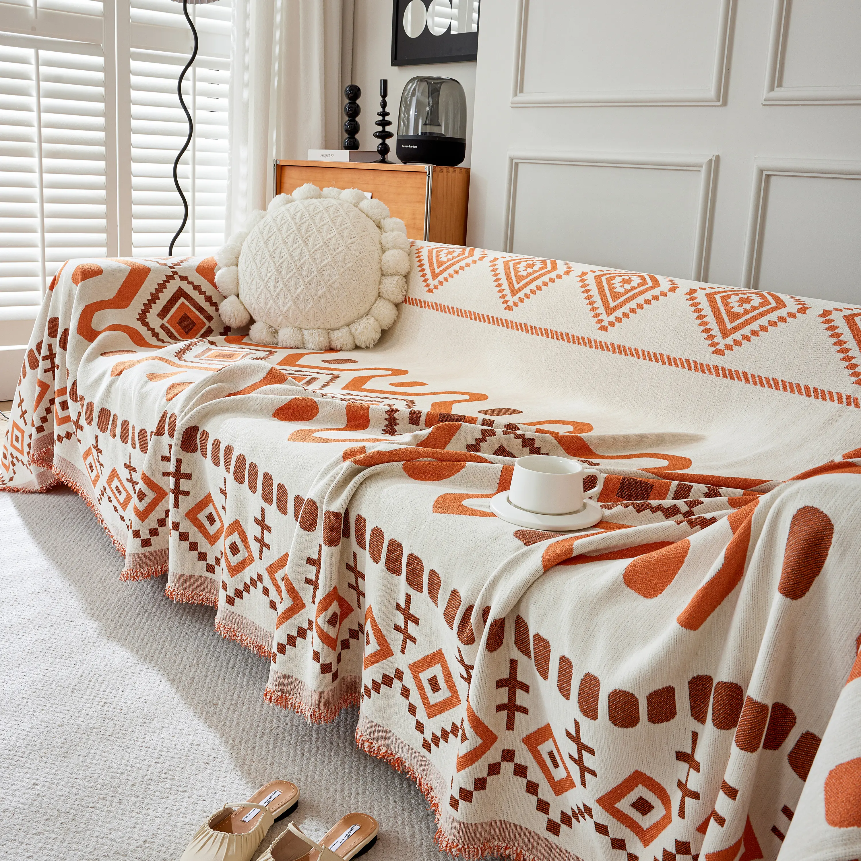 Boho Geometric Chenille Throw Sofa Cover Soft Textured Decorative Couch Blanket - Image 134