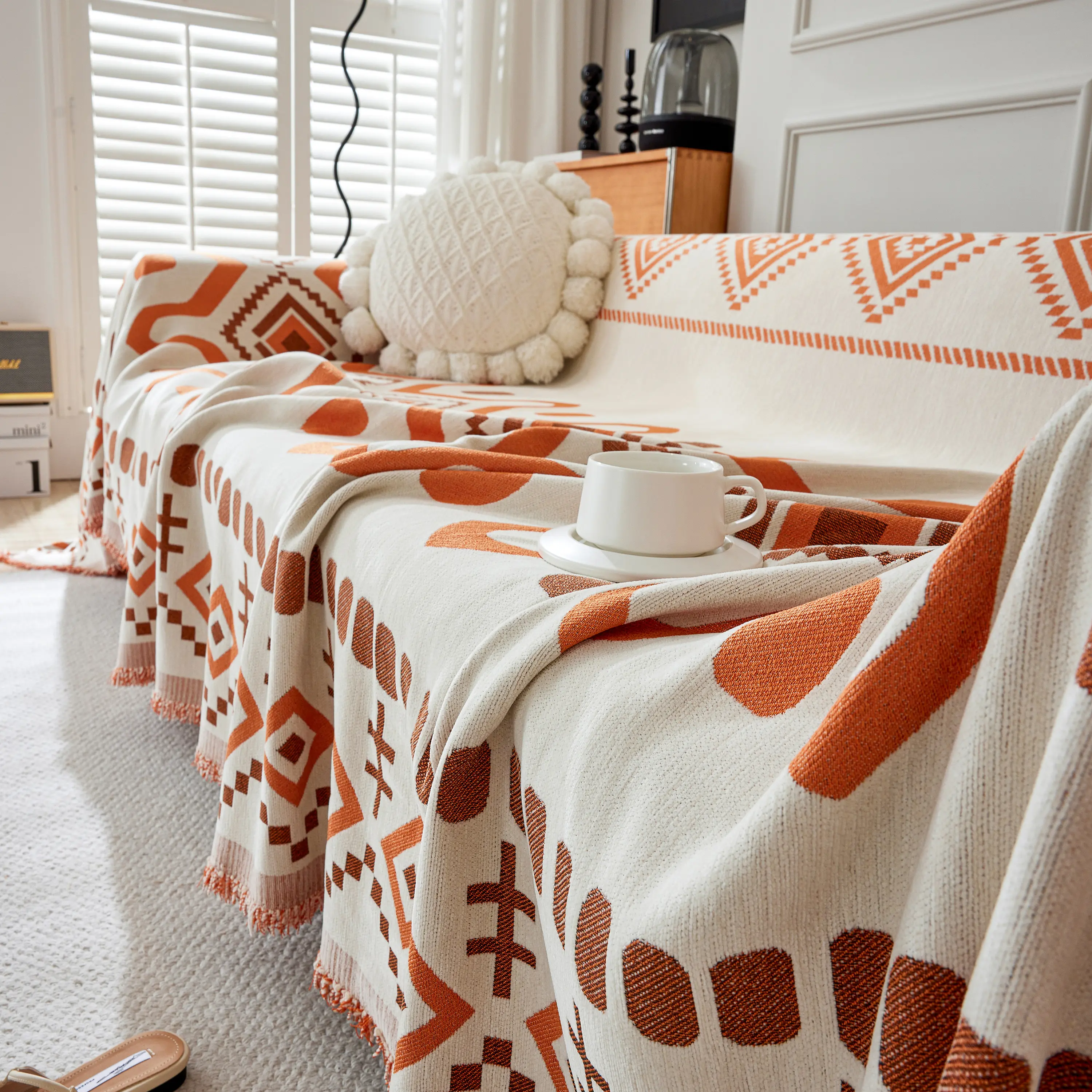 Boho Geometric Chenille Throw Sofa Cover Soft Textured Decorative Couch Blanket - Image 135