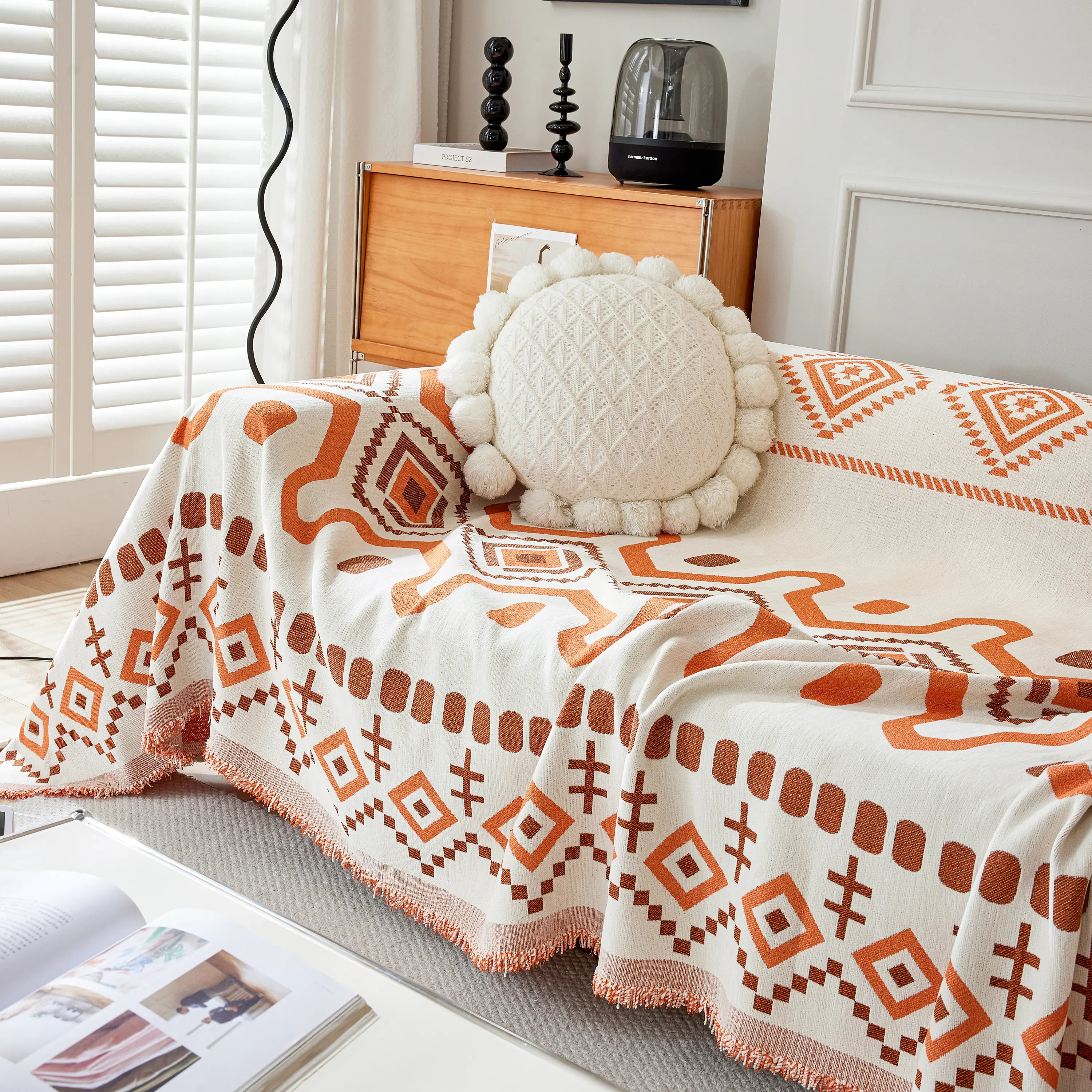 Boho Geometric Chenille Throw Sofa Cover Soft Textured Decorative Couch Blanket - Image 136